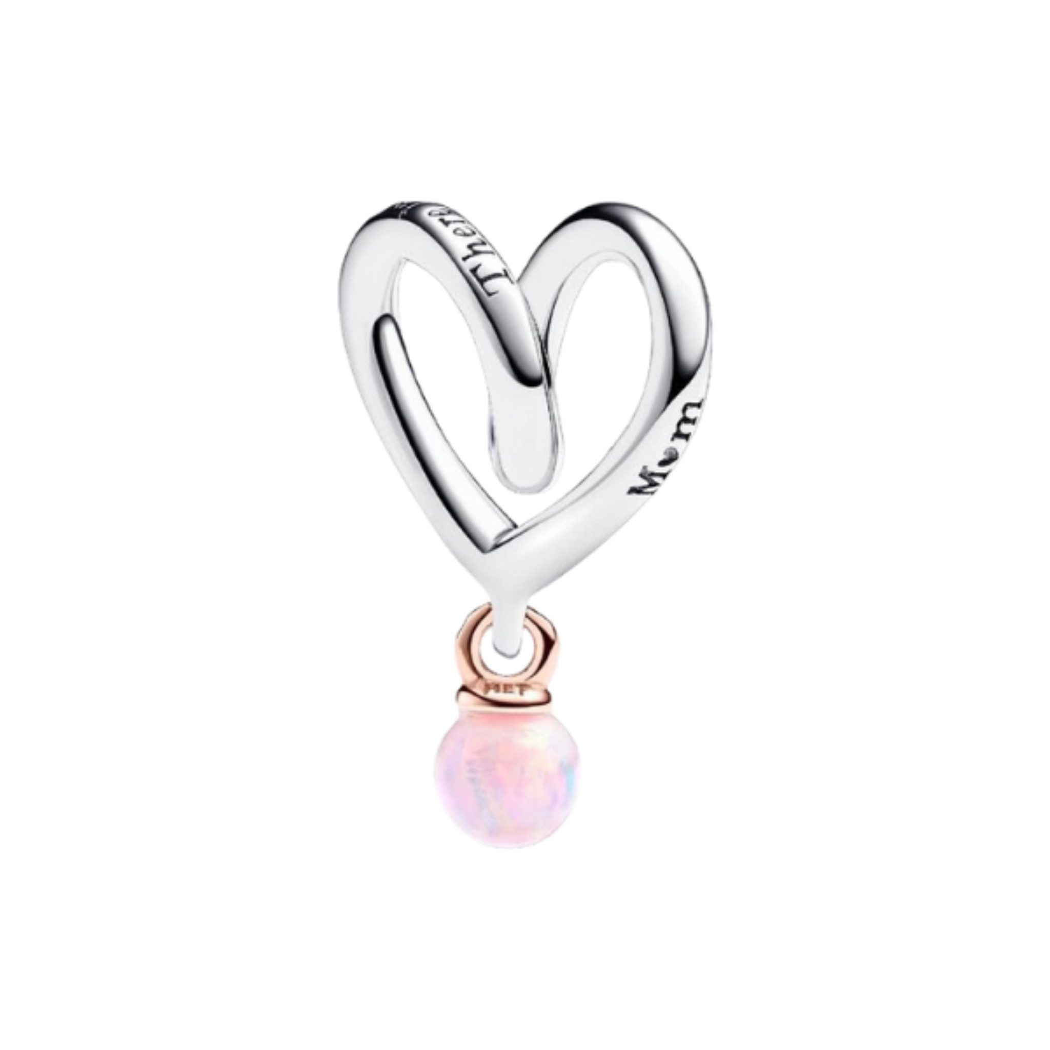 Pandora Charm-Einhänger 783242C01, Herz mit pinkem Opal