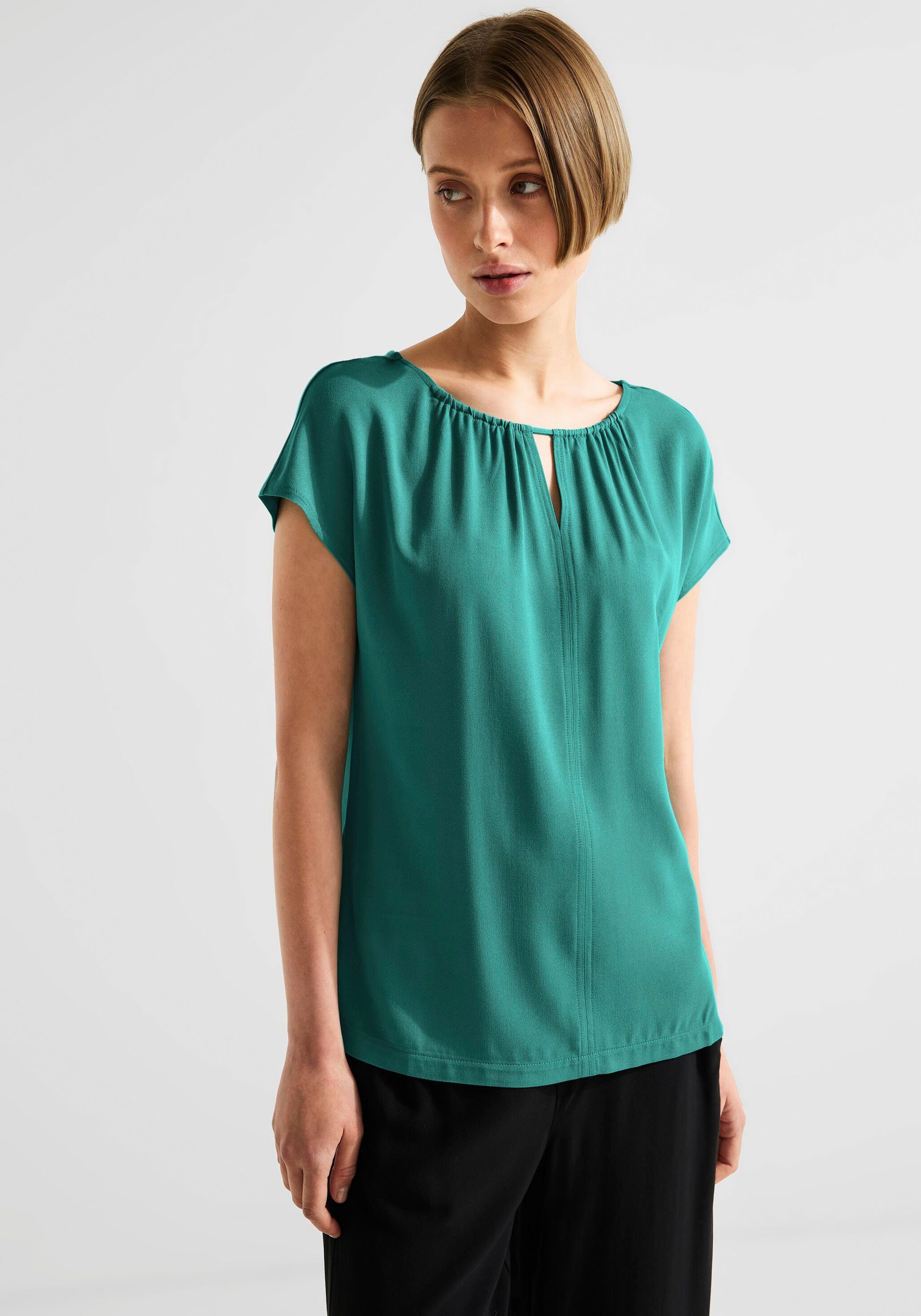 STREET ONE Shirttop mit seitlichen Schlitzen lagoon green