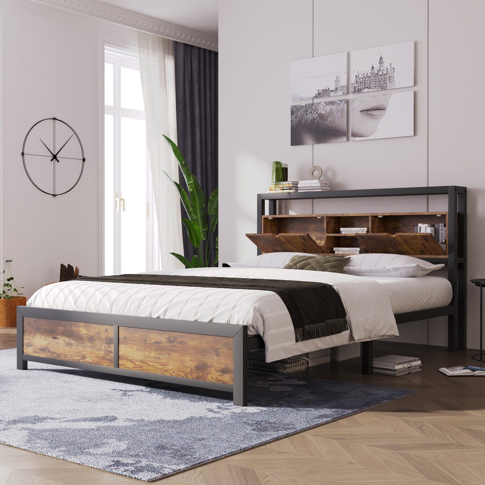 Elegantes Bett Industrial Style Bilder