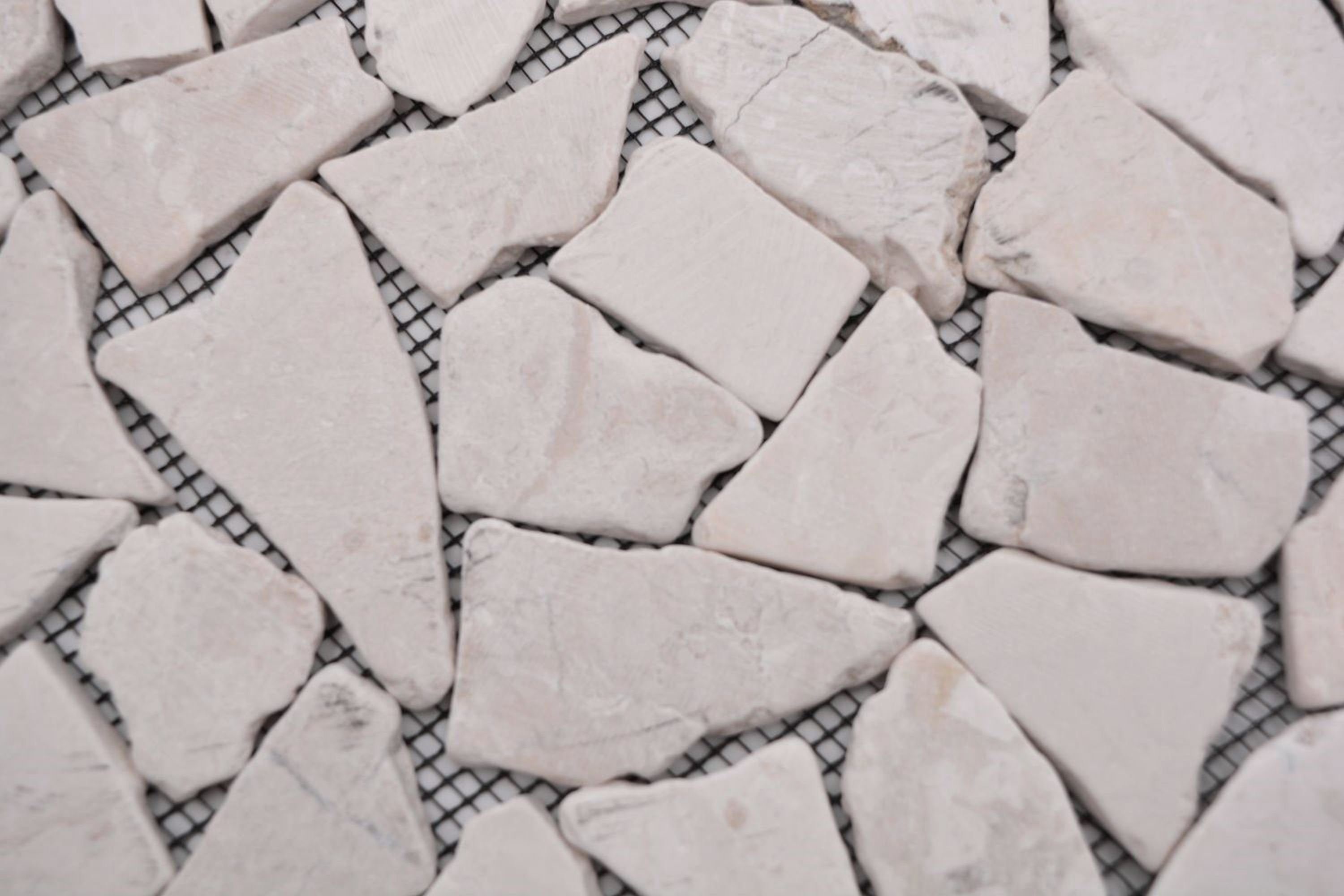 hellbeige Polygonal Bodenfliese Mosani Naturstein Marmor elfenbein Mosaik Bruch