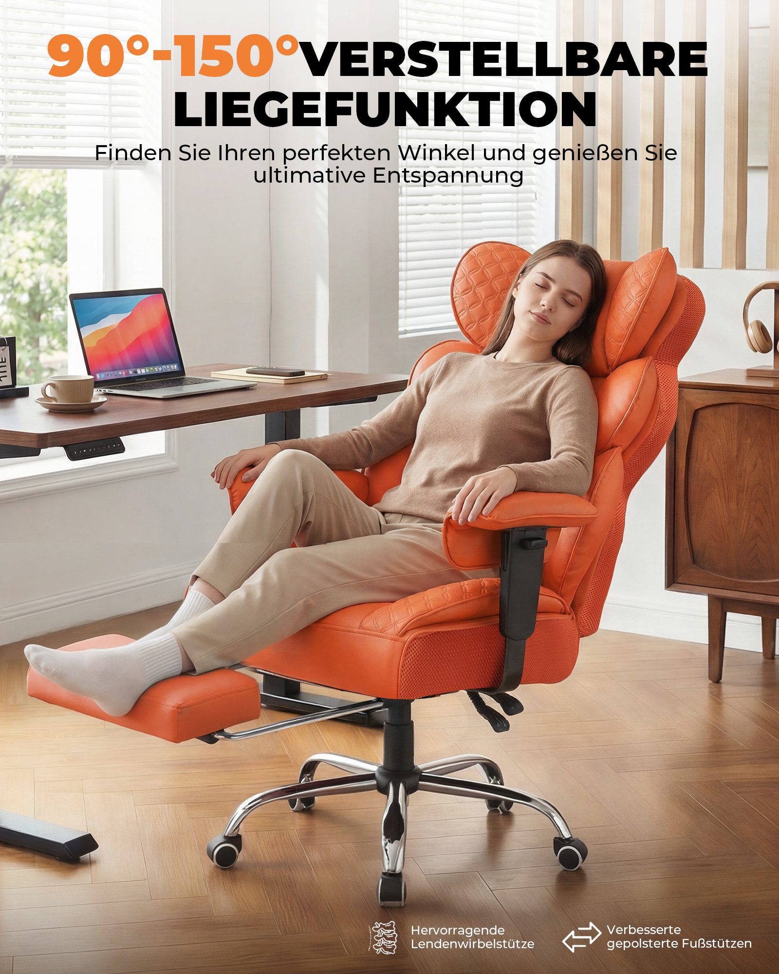 COMHOMA Gaming-Stuhl Ergonomischer Bürostuhl 180 kg, mit Lendenstütze & Fußstütze, 135° verstellbare Rückenlehne, hoher Chefsessel – Bild 3 von 5