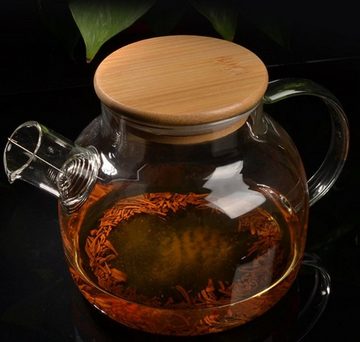 XDeer Teekanne Teekanne Glas mit Holzdeckel,Teekanne mit Siebeinsatz,Teekanne mit, 1.5 l, Herausnehmbarem Filter,Teekannendesign für Tee, Blumentee und Saft