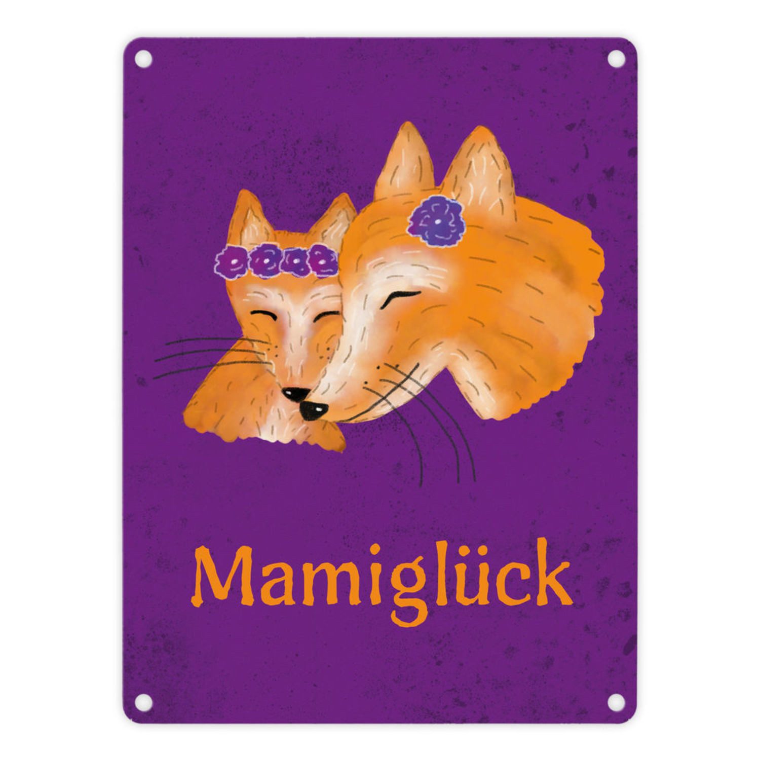 Metallschild Füchse Mamiglück Metallschild in 15x20 cm mit Mädchen Rot orangener