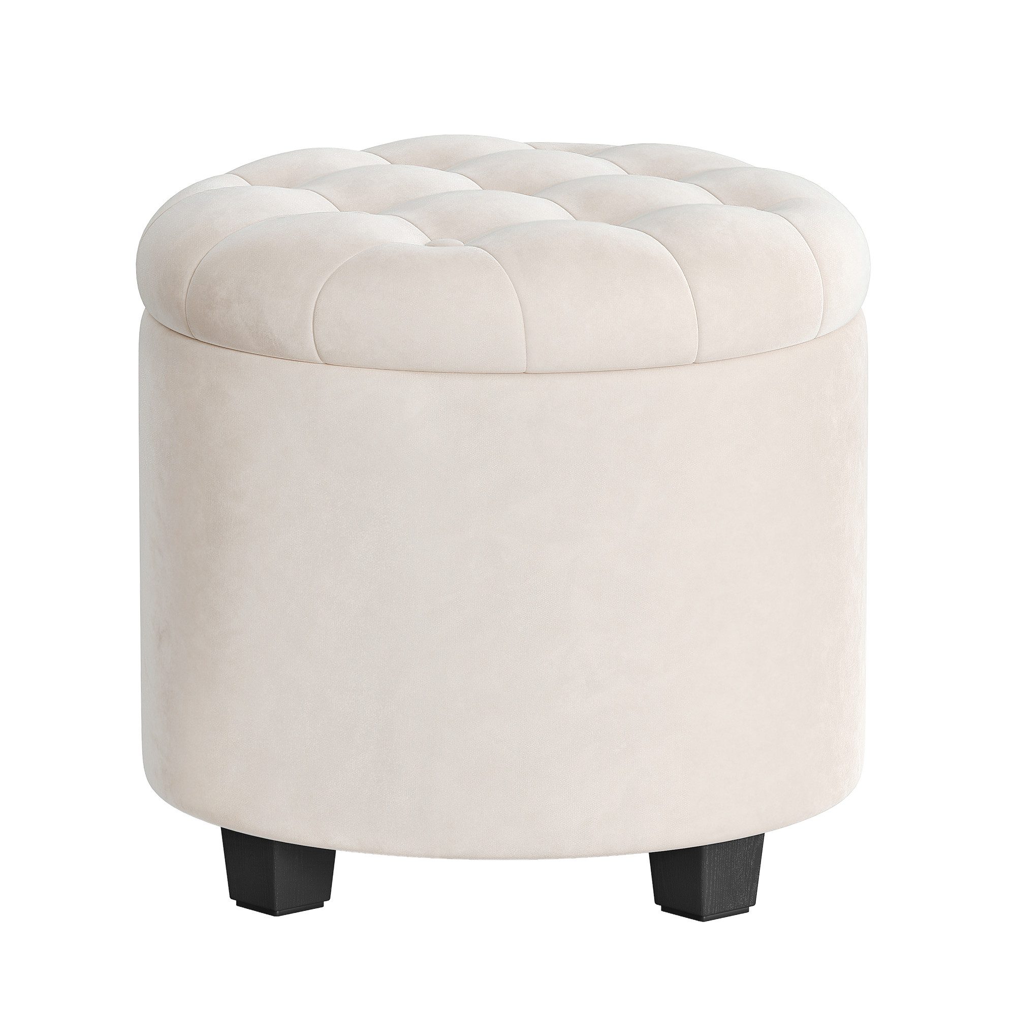 SONGMICS Sitzhocker rund, Fußhocker mit Stauraum, Schminkhocker mit Füßen, bis 150 kg belastbar, für Wohnzimmer Schlafzimmer,45 x 45 x 44,5 cm