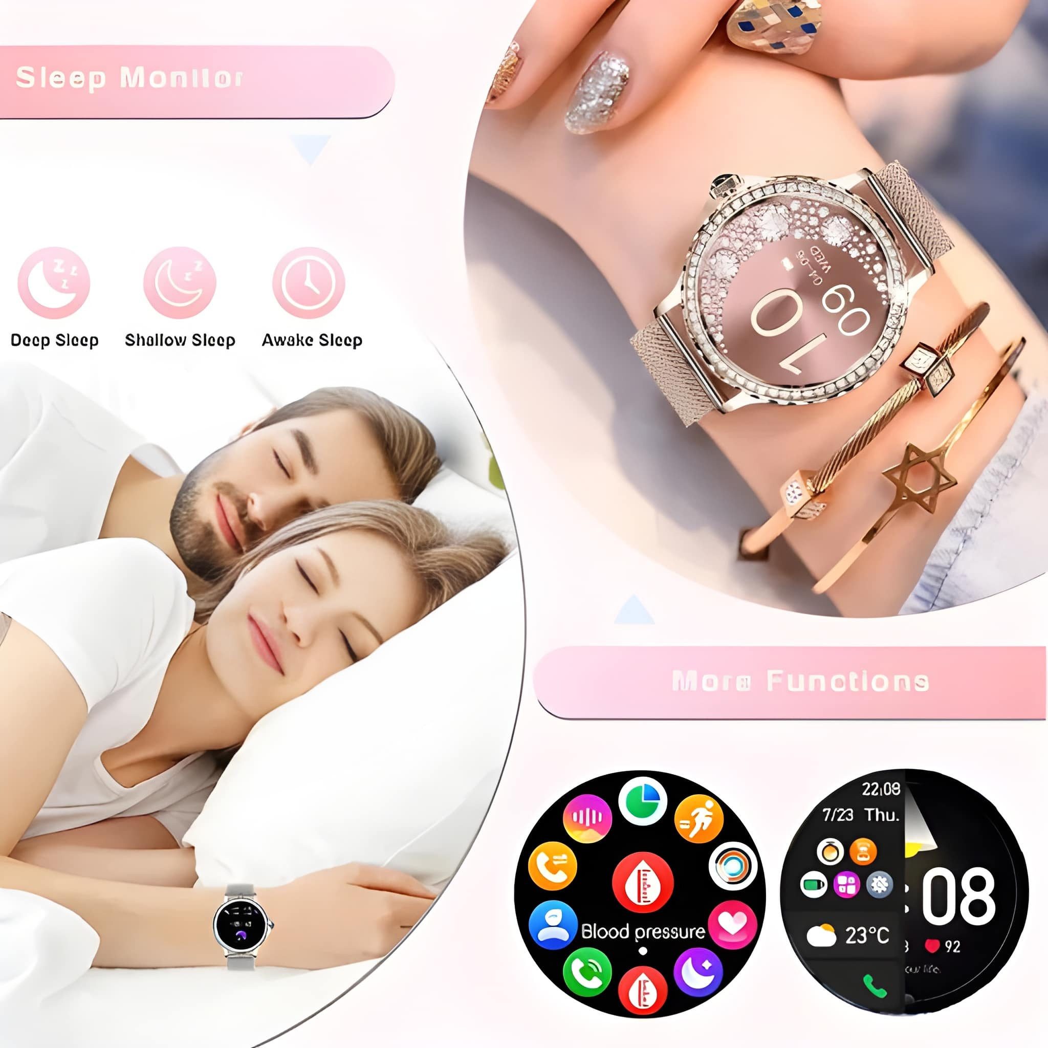 Lige Smartwatch Damen mit Metallband, 1.3 Zoll Fitnessuhr Telefonfunktion Smartwatch (3,3 cm), 100+ Sportmodis, Schlaftracker, Fitnesstracker goldfarben