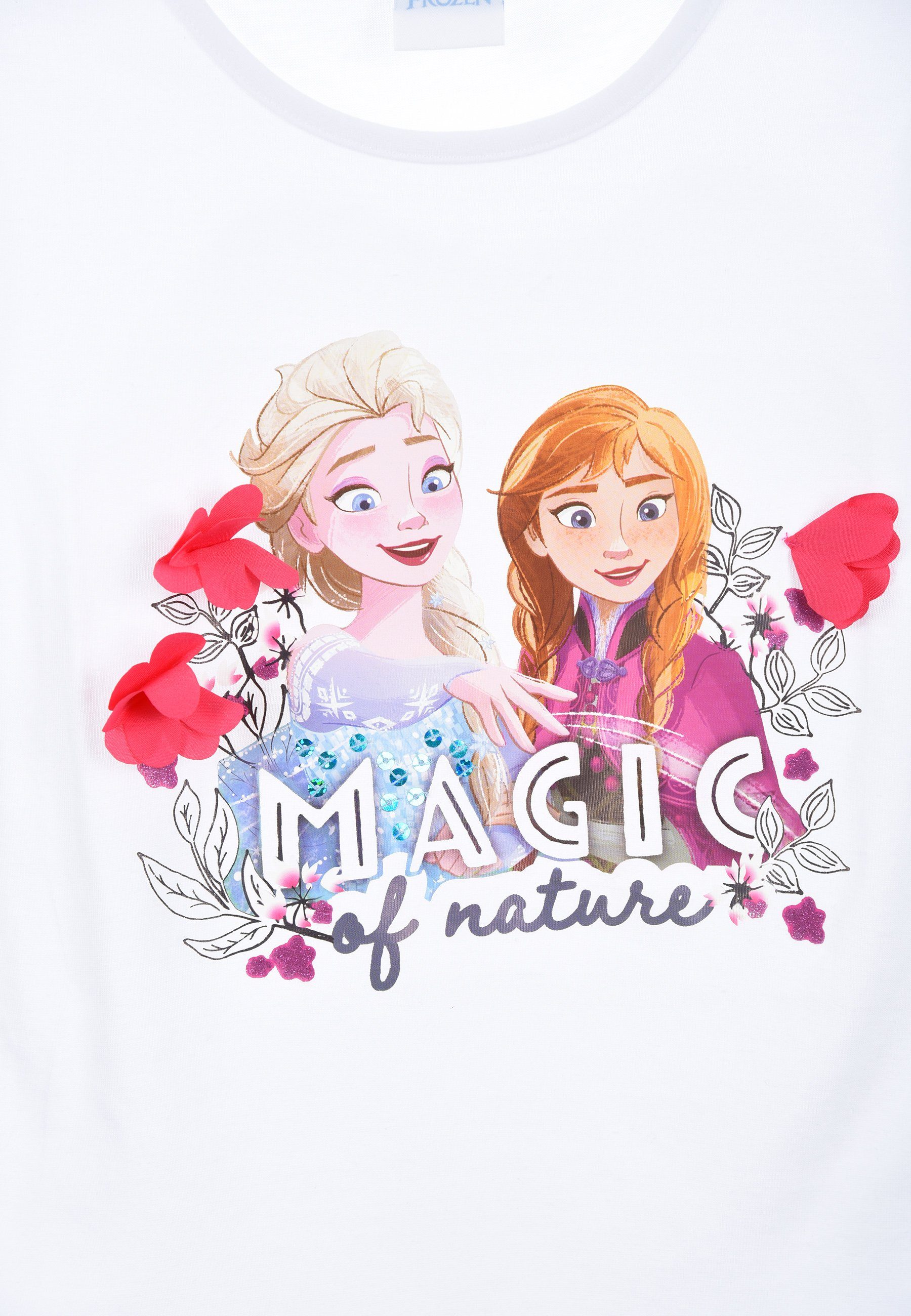 Shirt T-Shirt Disney Frozen T-Shirt Weiß Sommer Elsa & Mädchen Anna
