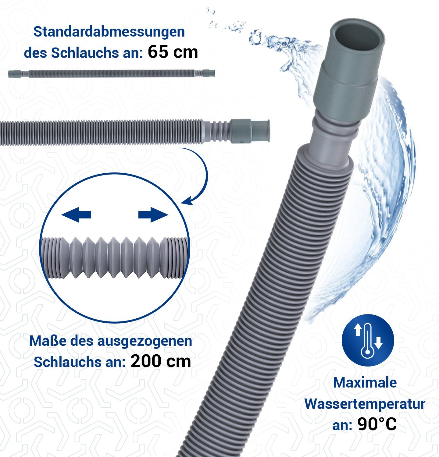 VIOKS Ablaufschlauch mit Verbinder Gummi Endstück und 2 Schellen SET