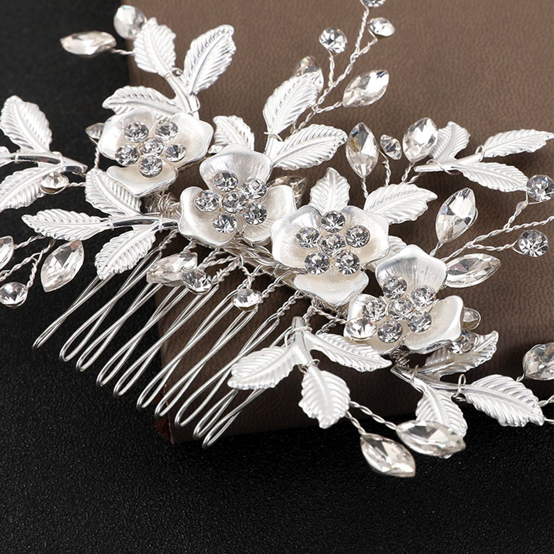 Braut-Accessoires, Silber Diadem GLAMO Blumen-Haarschmuck, Strass-Haarkamm, Hochzeit