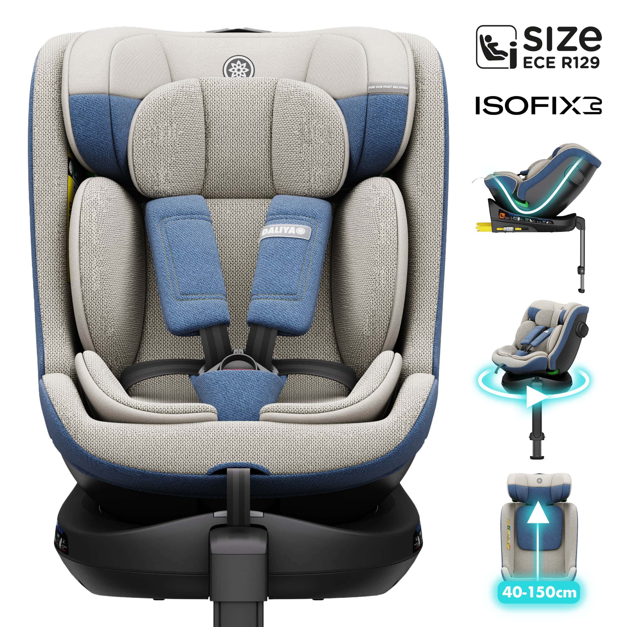 Daliya® Autokindersitz BRAVO i-Size Auto-Kindersitz, 360° drehbar, mitwachsend, atmungsaktiv, ab: ab Geburt, bis: bis 12 Jahre, ab: 40 cm, bis: 150 cm, (Neugeborenen-Set, 4-tlg), 8 Stufen Sitzneigung, verstellbare Kopfstütze, Stützbein, Belüftet