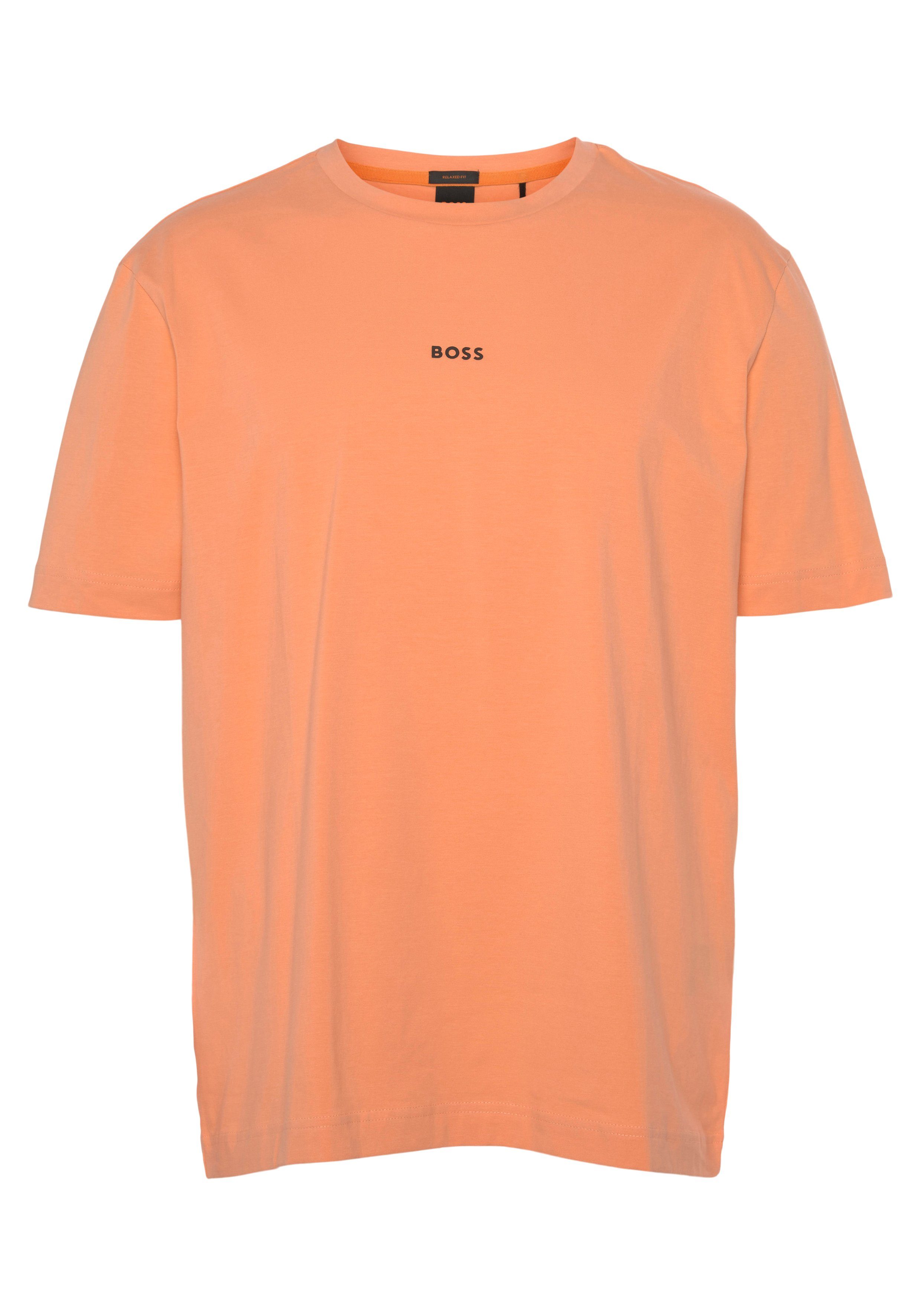 Brust BOSS-Logodruck mit TChup light/Pastel_orange auf ORANGE BOSS der Kurzarmshirt