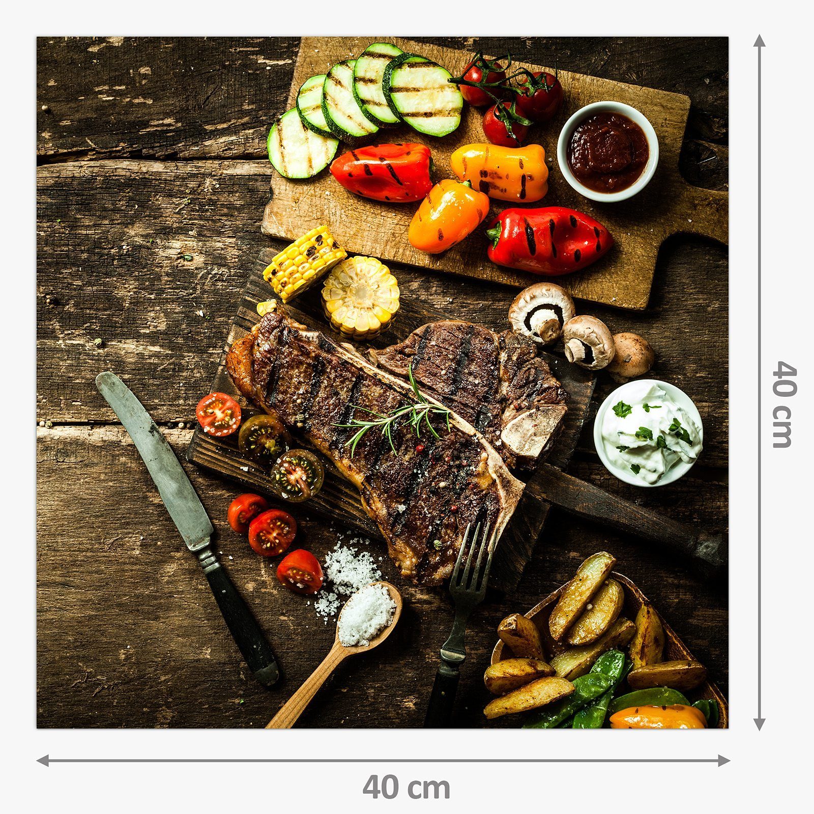 Primedeco Küchenrückwand mit T-Bone Gegrilltes Steak Küchenrückwand Spritzschutz Motiv Glas