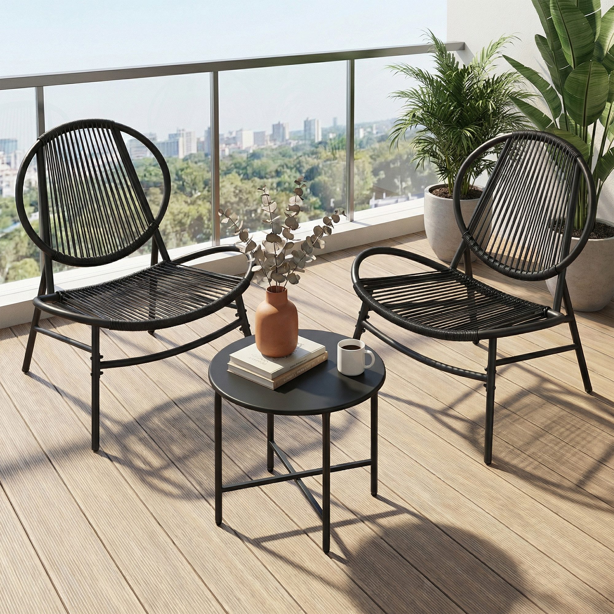 SONGMICS Gartenlounge-Set, (3-tlg., 2 Stühle, 1 Beistelltisch), Balkonmöbel, Gartenmöbel-Set, aus PE-Polyrattan, Outdoor