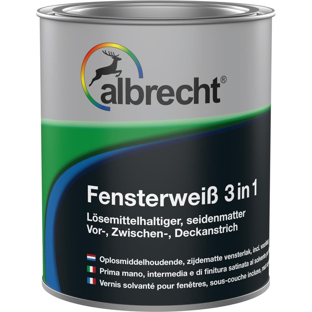 Lack Albrecht Tür- und Fensterlack Fensterweiß 3in1 weiß 750 ml, 2,5 L Fensterlack Weißlack seidenmatt, sehr gute Kantenabdeckung & hoch wetterbeständig