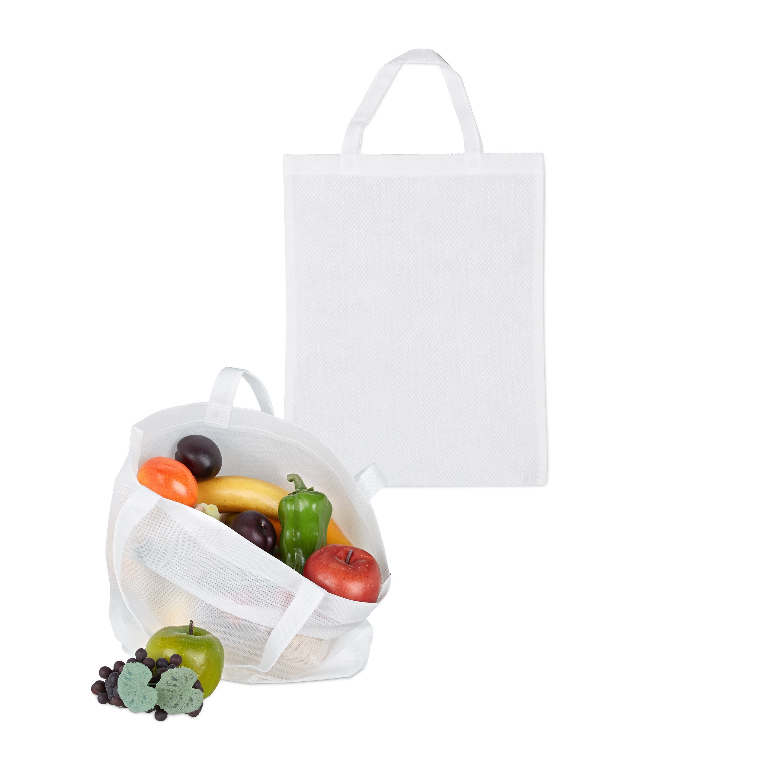relaxdays Einkaufsbeutel Stoffbeutel 10er Set, Weiß günstig online kaufen