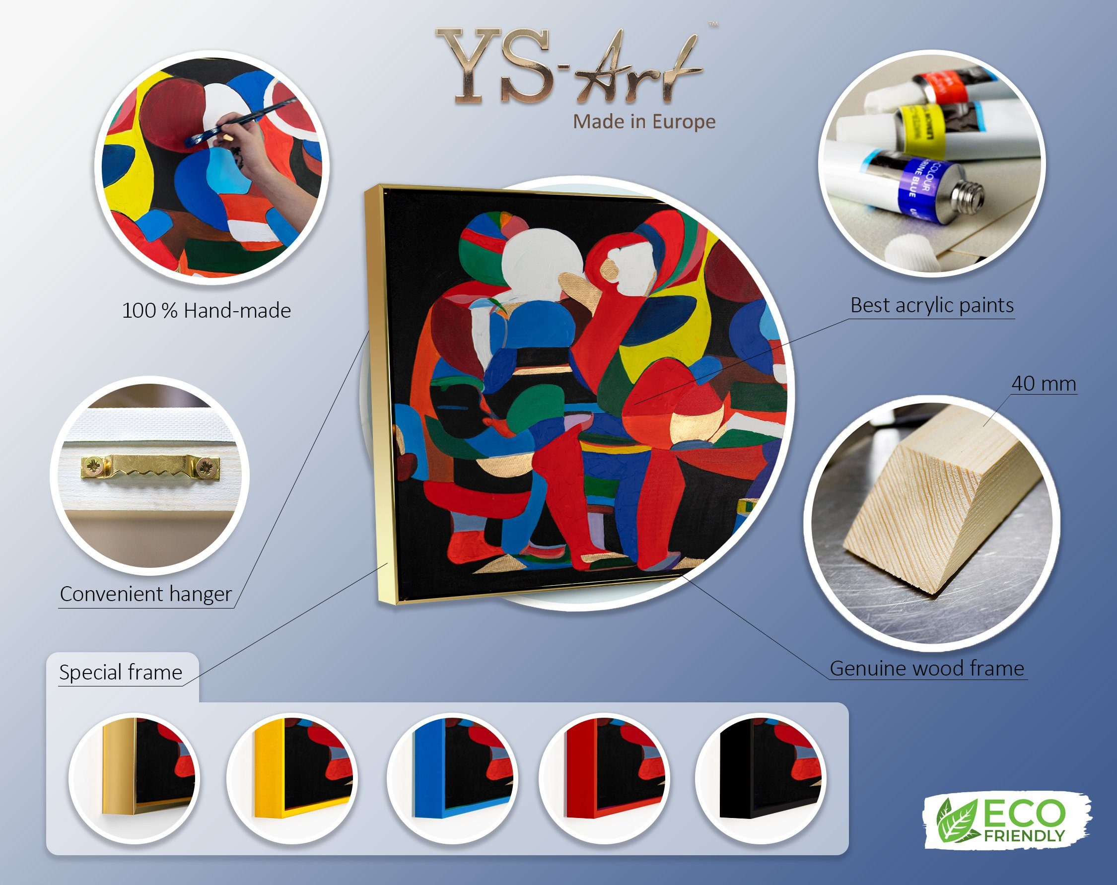 Abstraktion Formen, YS-Art in Rahmen der und Farben Gemälde Mit Schwarz Tänze