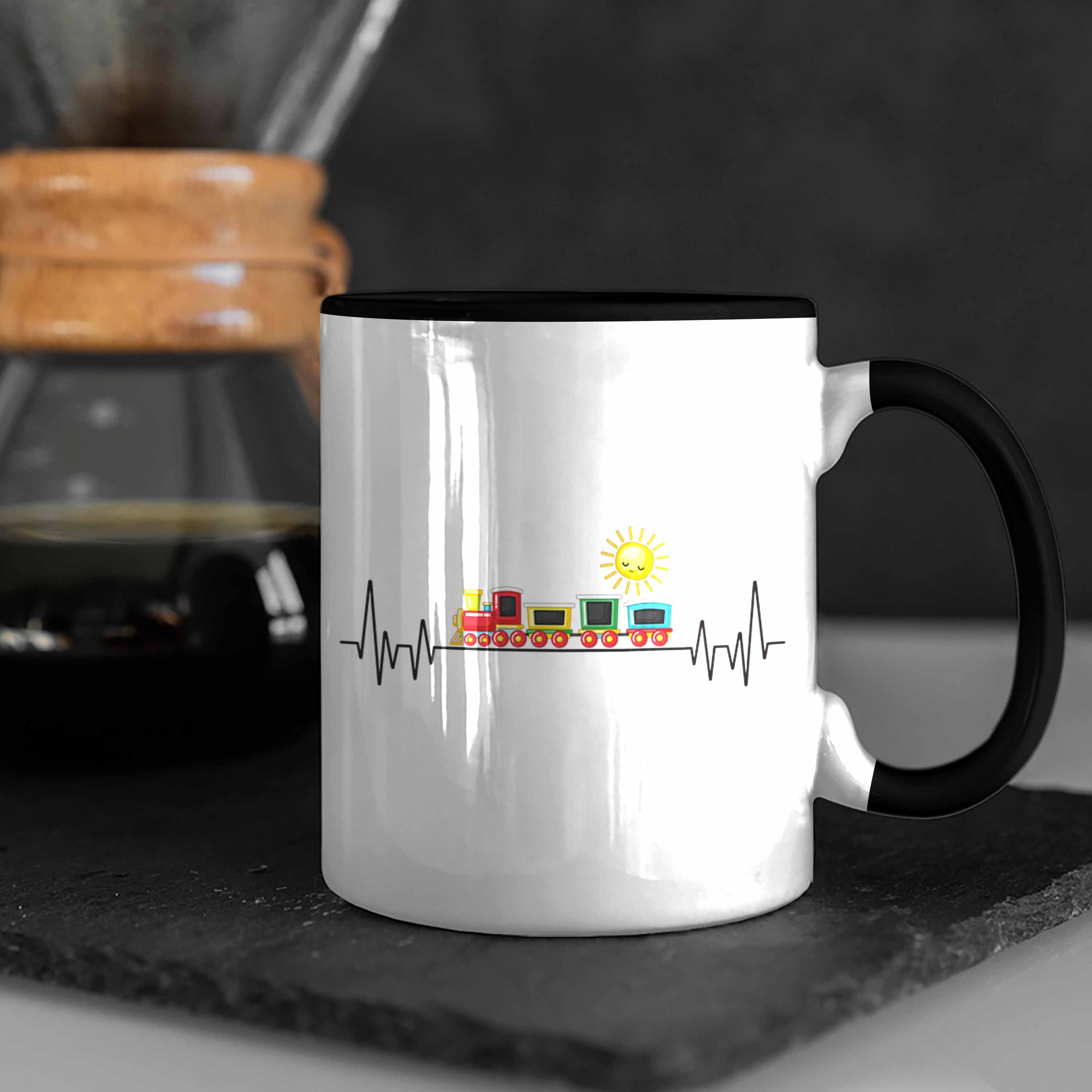 Zug Züge Geschenk - Trendation Zugfüh Trendation Tasse Eisenbahner für Schwarz Herzschlag Tasse