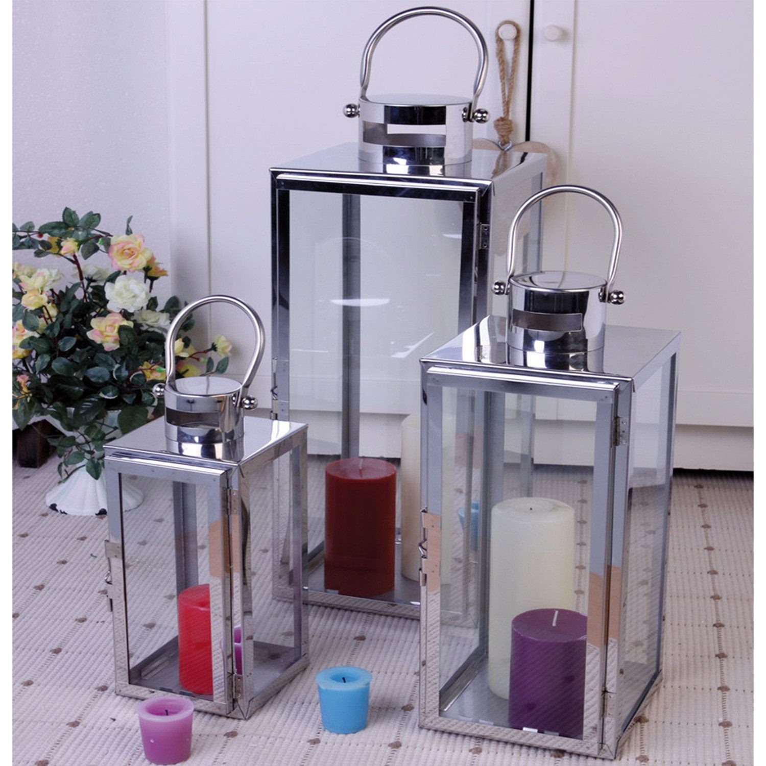 INDA-Exclusiv Laterne 3er Set Edelstahl-Laternen Gartenlaternen Windlichter günstig online kaufen