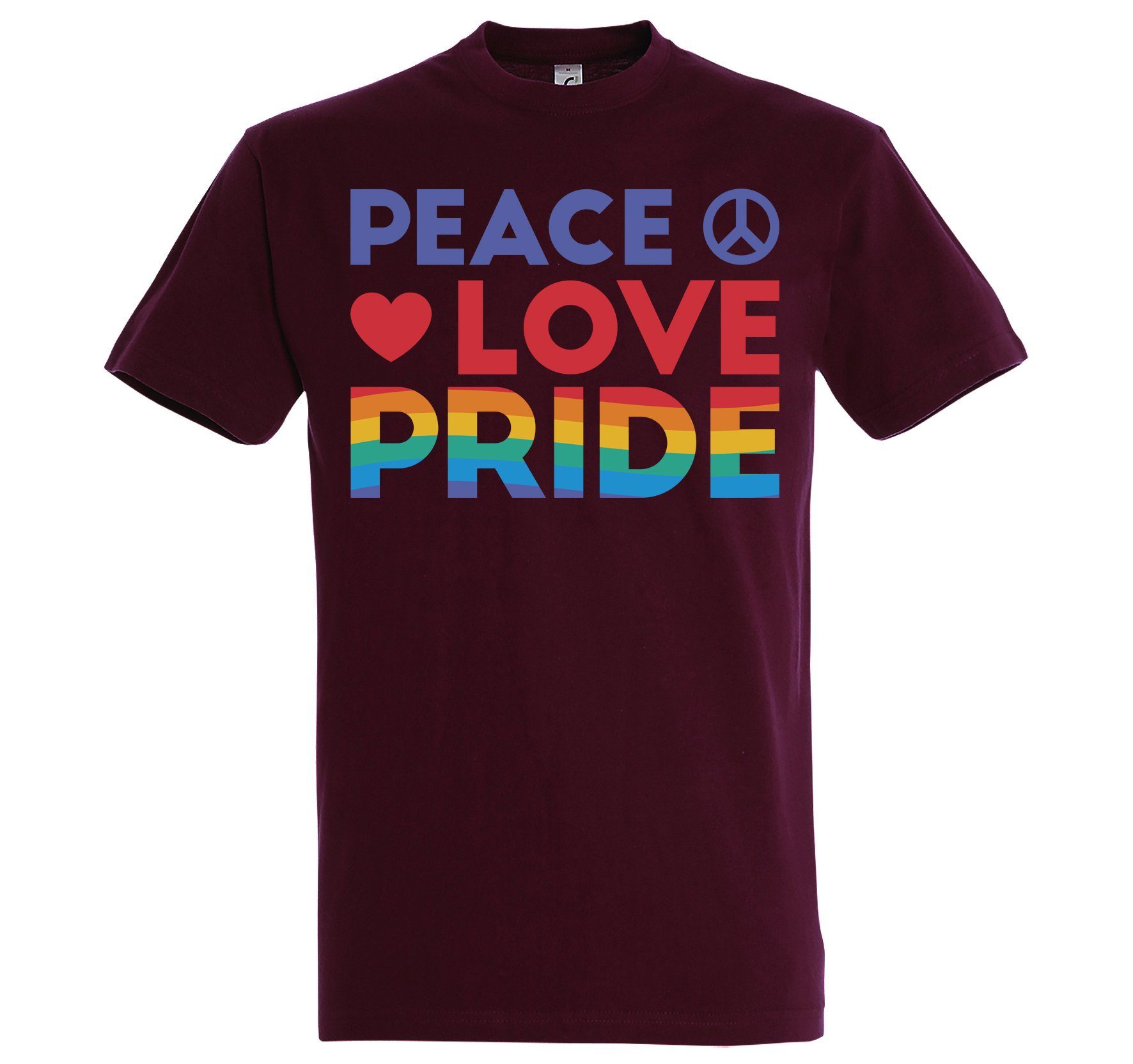 Youth Designz T-Shirt Peace Love Herren Burgund Trendigem mit Pride Frontdruck T-Shirt