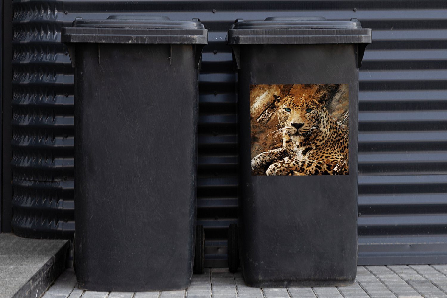 Leopard - St), Container, Sticker, MuchoWow Tiere Mülltonne, - Wandsticker Mülleimer-aufkleber, Wild Abfalbehälter (1