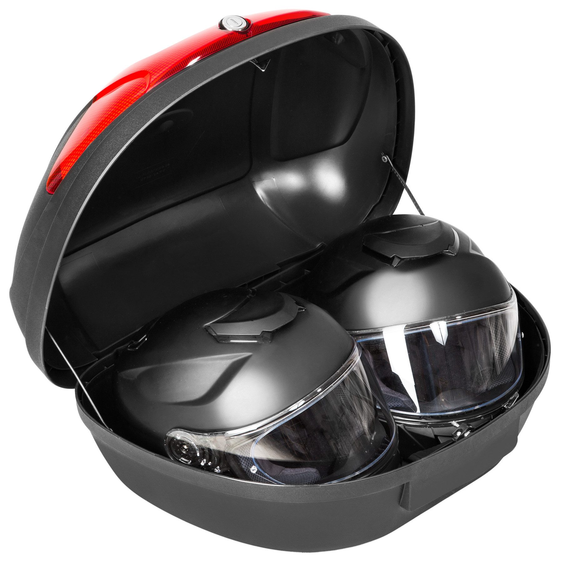 tectake Topcase Motorradkoffer mit Sicherheitsschloss, kleiner und großer Reflektor, (Roller Koffer Matze, in schwarz), Volumen 48 l, Platz für 2 Helme, robust und spritzwassergeschützt