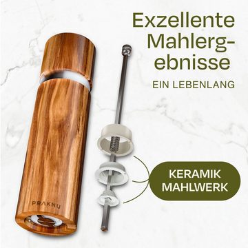 Praknu Gewürzmühle Salz- und Pfeffermühle aus Akazienholz manuell, Еко-товарes FSC Holz - Langlebiges Keramikmahlwerk - Plastikfrei