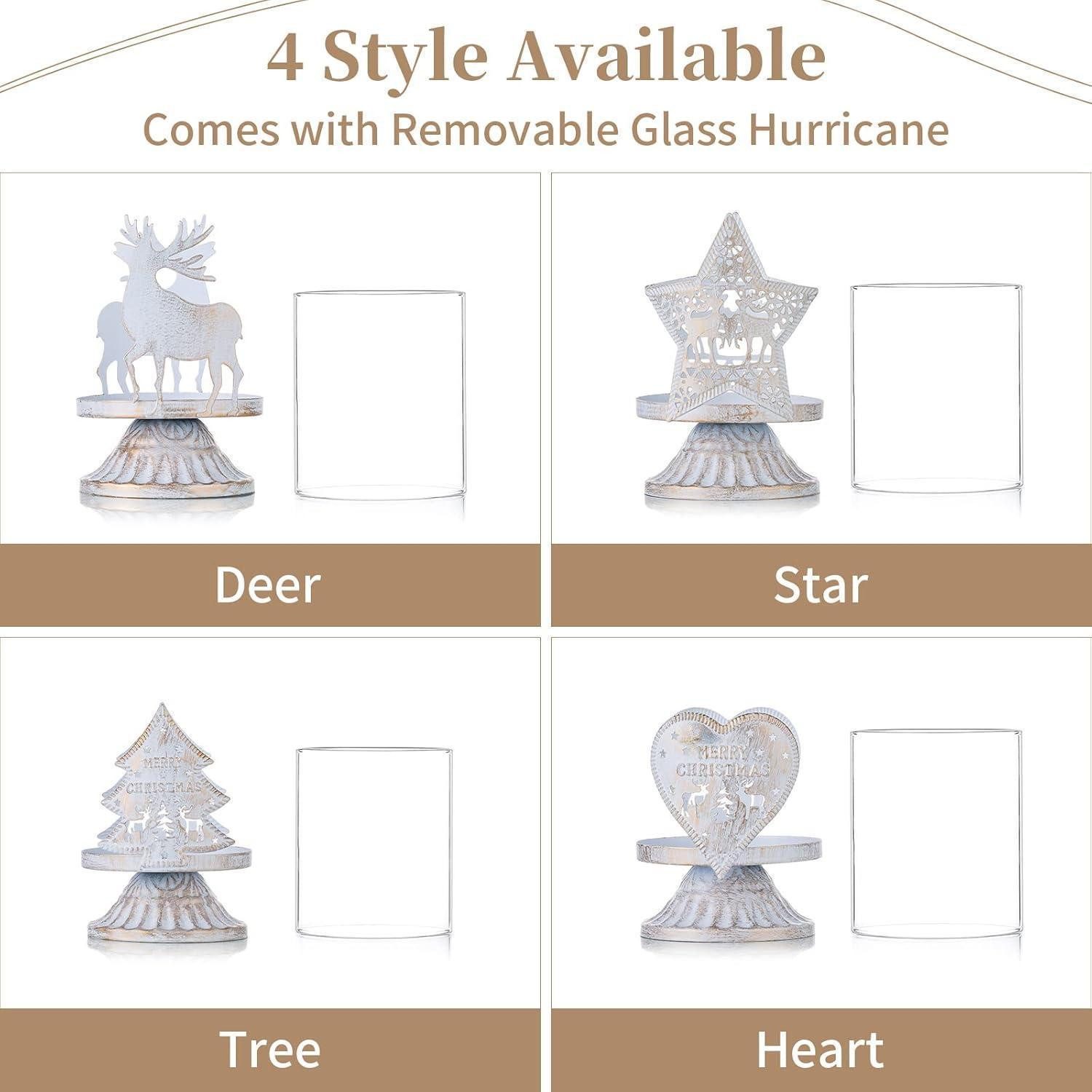 LuxusKollektion Windlicht Kerzenleuchter Metall Windlichthalter 2er Set Tisch Weiß Baum × 2