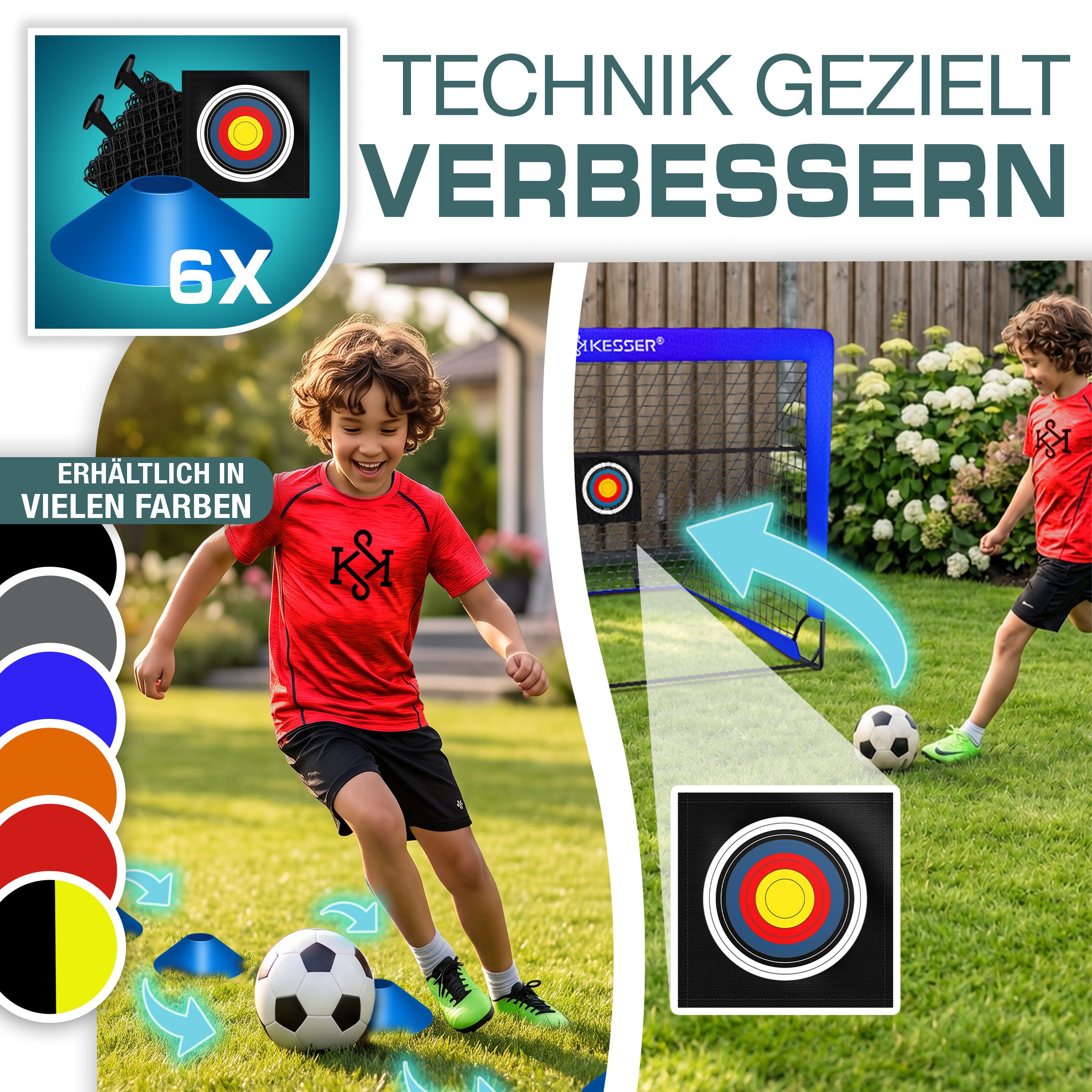 KESSER Fußballtor Set mit Tragetasche, Heringen, Zielscheibe, Hütchen & Pumpe, Pop-Up Tor mit Anti-Rutschfüßen – ideal für Training & Freizeitspiele