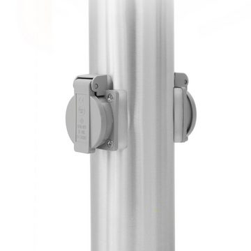 Grafner Außen-Stehlampe Edelstahl Wegleuchte mit 2 Außensteckdosen Gartenlampe 45 cm, ohne Leuchtmittel, Wegleuchte, Standleuchte, Steckdosen, E27