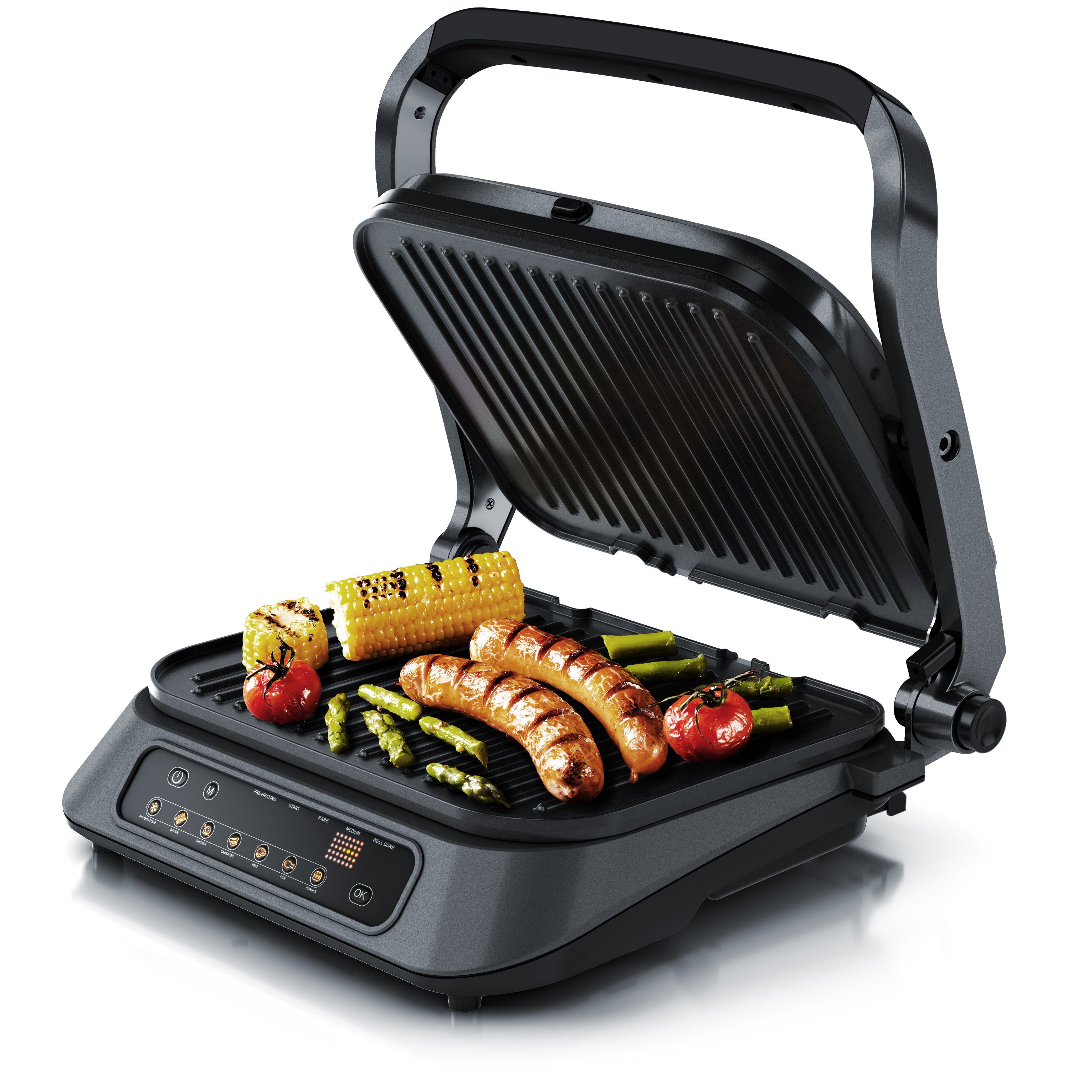 Arendo Kontaktgrill Elektrogrill, elektrischer Tischgrill, Sandwichmaker, 1900 W, Multi Grill mit Digitalsteuerung, Panini Grill, abnehmbare Platten