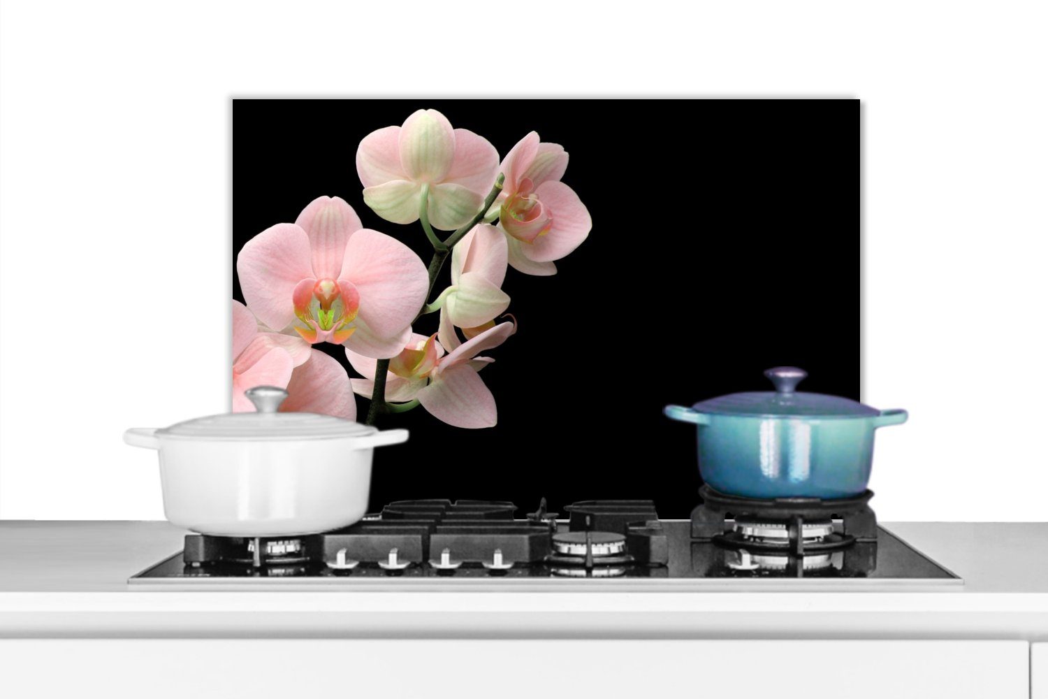 MuchoWow Küchenrückwand Orchidee - Blumen - Rosa - Stilleben - Flora, (1-tlg), 60x40 cm, Herdblende aus Wandschutz, Temperaturbeständig küchen