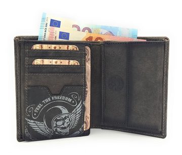 JOCKEY CLUB Geldbörse echt Leder Portemonnaie mit RFID Schutz, Biker Geldbeutel mit Fahrradkette und Totenkopf