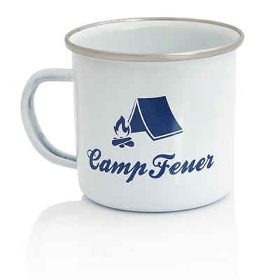 CampFeuer Tasse Emaille Tasse, 350 ml Emaillebecher, Kaffetasse für Camping, Stahl
