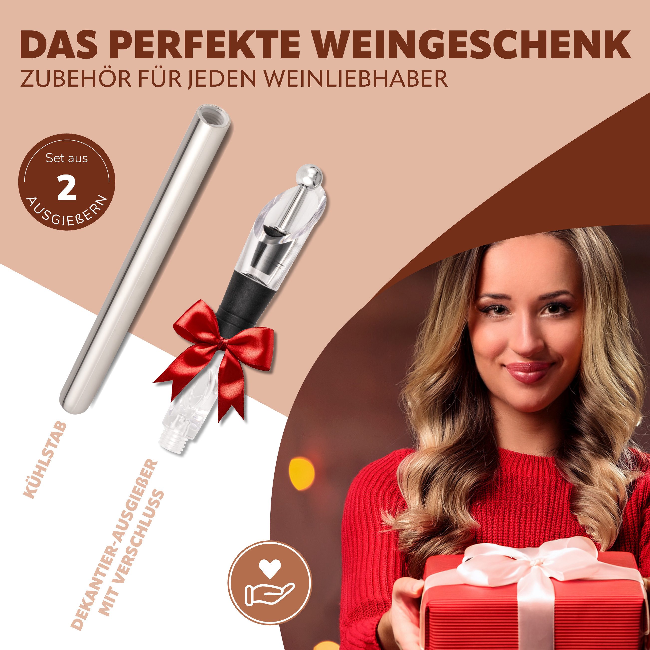 bremermann Weinkühler Wein-Ausgießer 2er-Set mit Edelstahl-Kühlstab und Weinverschluss, mit Edelstahl-Kühlstab – Bild 5 von 5