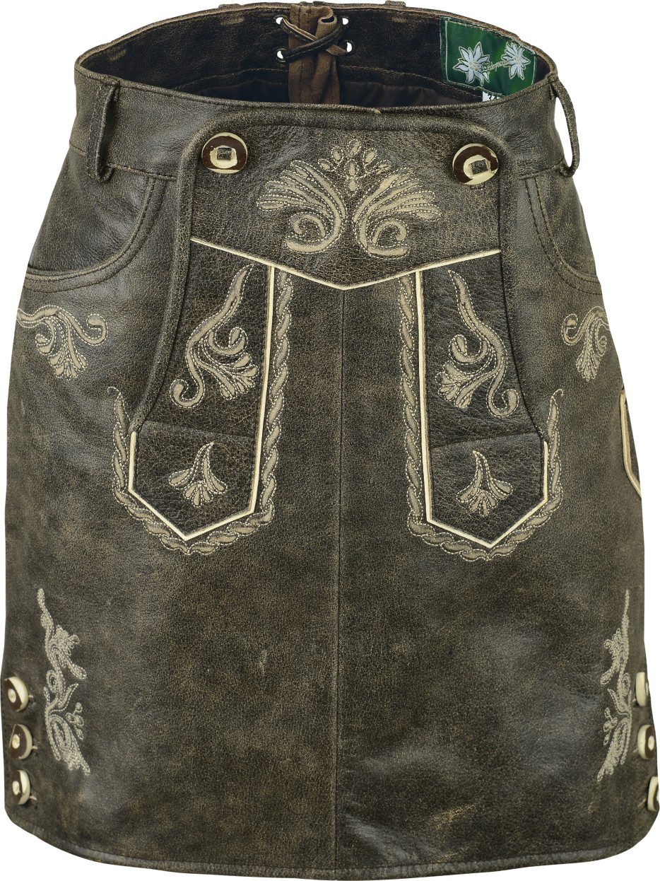 Fuente Leather Wears Trachtenrock Vintage Trachten Lederrock Damen, kurz, Nappa-Leder, rot schwarz antik Latz