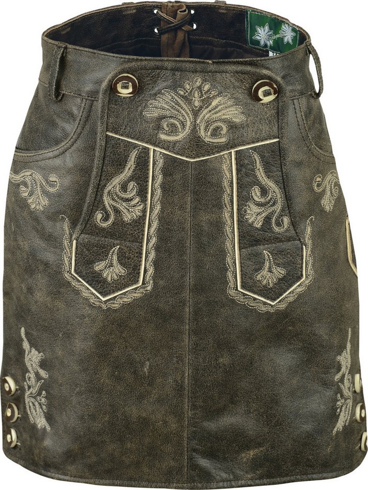 Fuente Leather Wears Trachtenrock Vintage Trachten Lederrock Damen, kurz, Nappa-Leder, rot schwarz antik Latz
