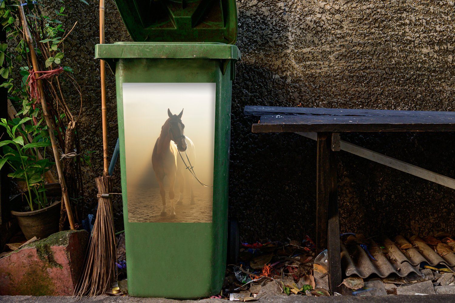 MuchoWow Wandsticker Pferd - Licht Container, (1 Sticker, Mülleimer-aufkleber, Sand St), Abfalbehälter - Mülltonne