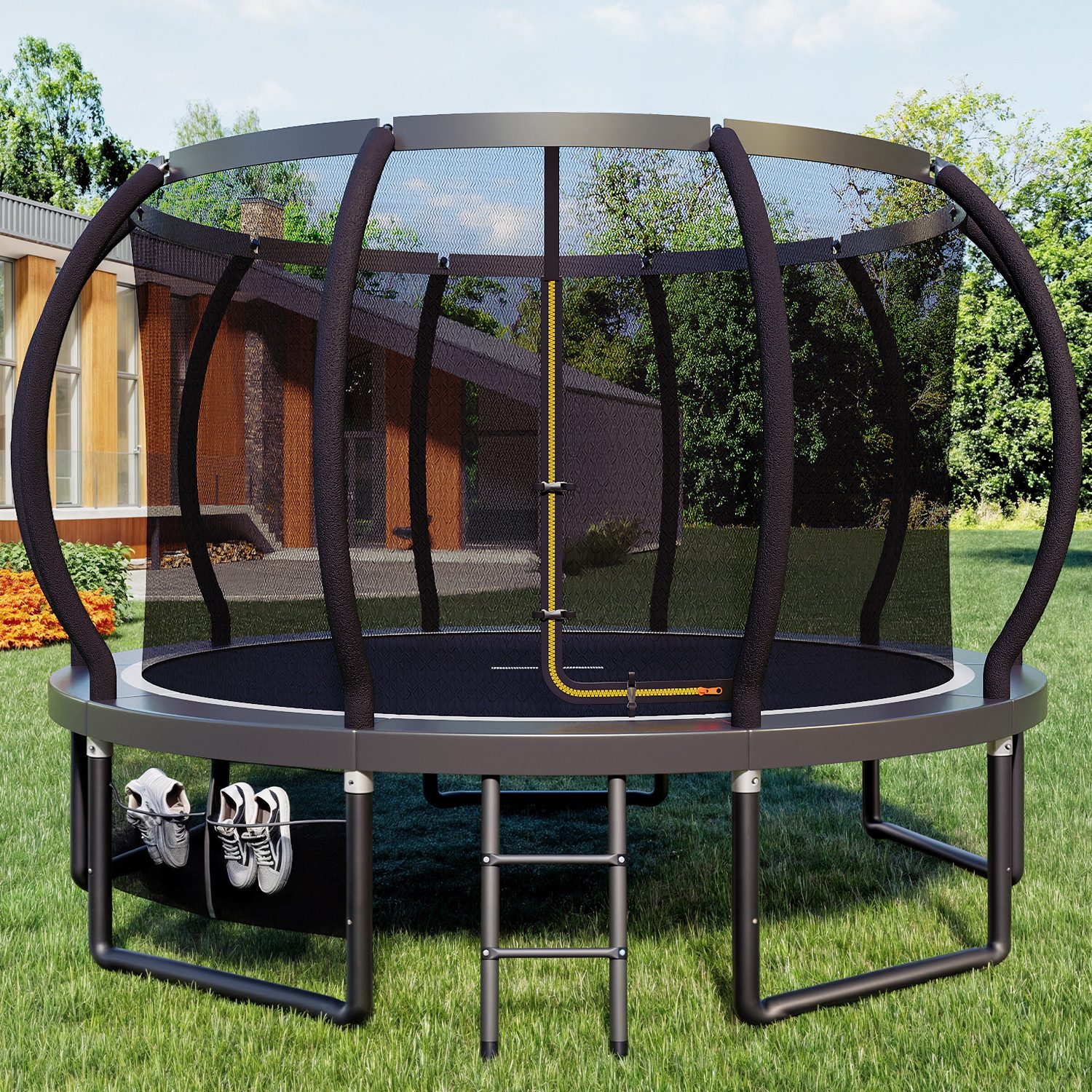 HOMALL Gartentrampolin Kindertrampolin Ø305/366, Gewicht 150kg, Ø 366 cm, (228 cm, Ø 228/305/366/427 cm, mit Sicherheitsnetz und Leiter, 360° Schutzgitter)