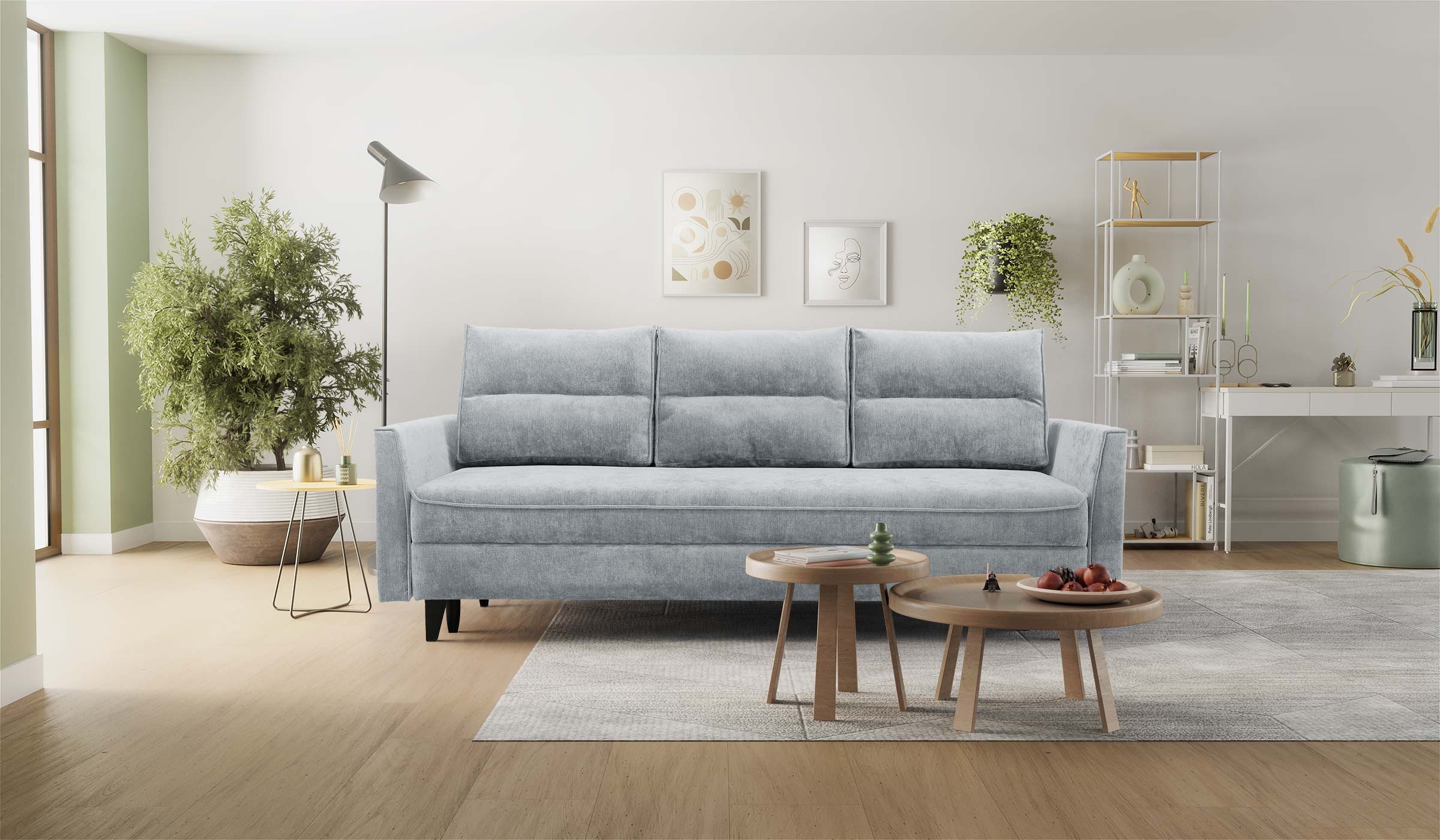 Hygger Möbelhaus Schlafsofa Loki mit Bettkasten im exklusiven Chenille-Stoff Priority, Liegefläche 145 × 202 cm, Taschenfederkern, massive Buchenholzfüße (13 cm), versandkostenfrei innerhalb Deutschlands, hergestellt in Europa