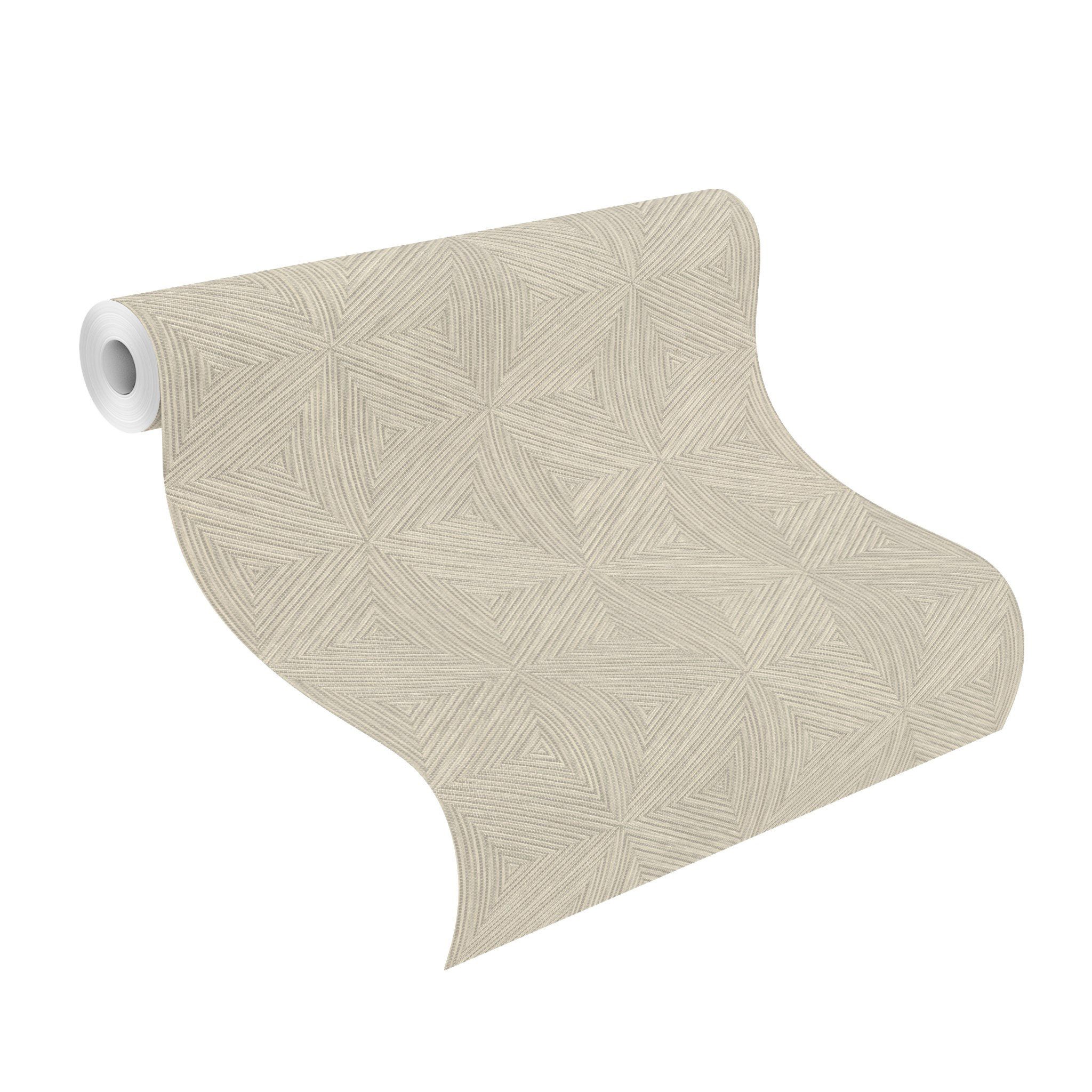 Rasch Vliestapete Rauten 3D-Effekt - Vinyltapete Beige Grau, floral, 3D-Optik, grafisch, (1 Rolle, 1 St., Kollektion 'Back To Nature' - 10,05 m x 0,53 m), Lichtbeständige Farben - Feucht abwischbar - Restlost abziehbar