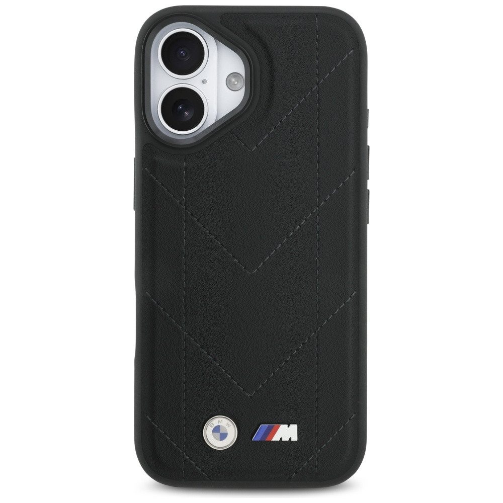 BMW Handyhülle MagSafe iPhone 17 Kunstleder schwarz Logo Metall 6,3 Zoll, Kantenschutz