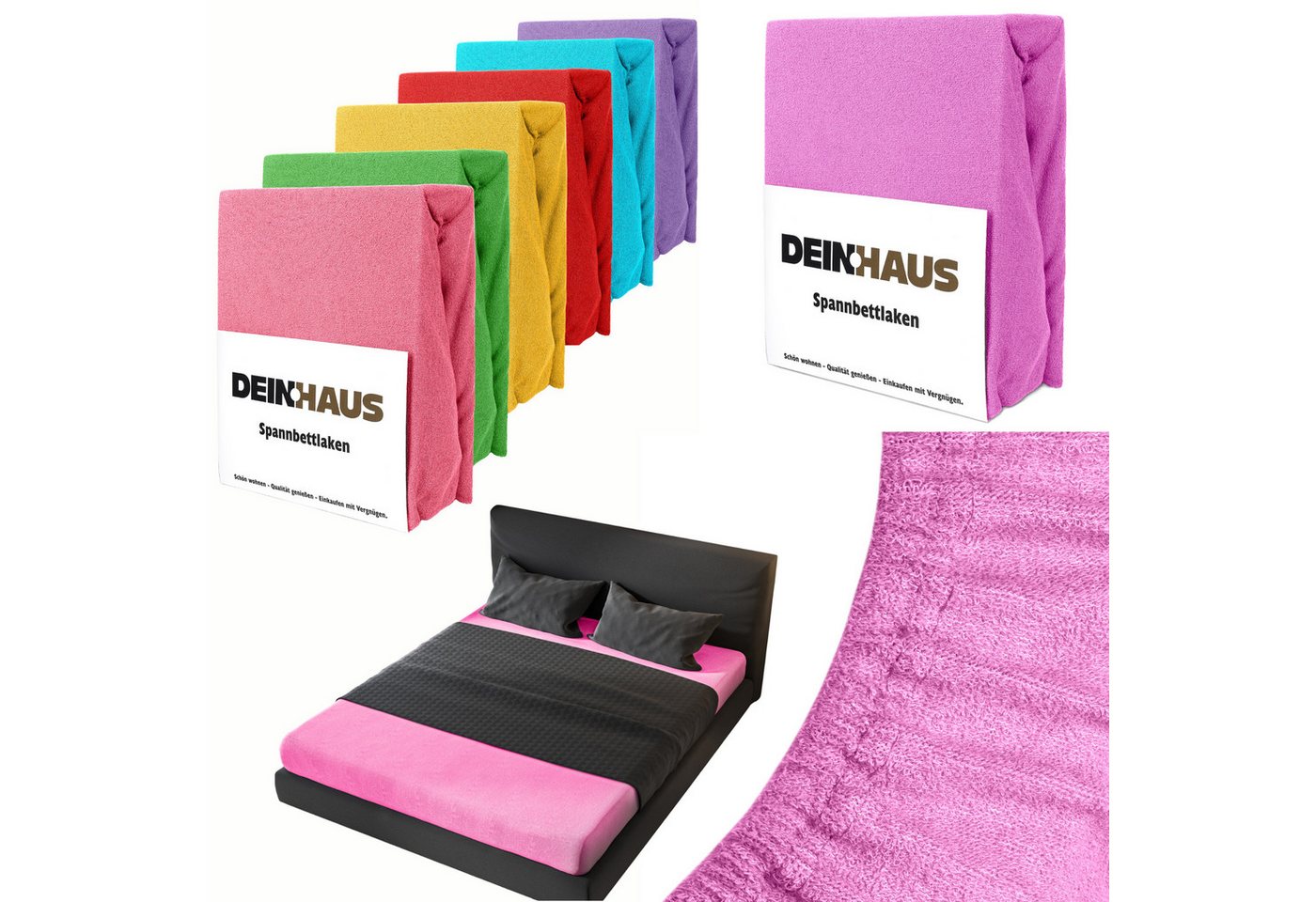 DH DEIN . HAUS Spannbettlaken Frottee SOFT, Baumwolle, Gummizug: rundum, (1 Stück), weich saugfähig atmungsaktiv Rundumgummi formstabil bis 20 cm
