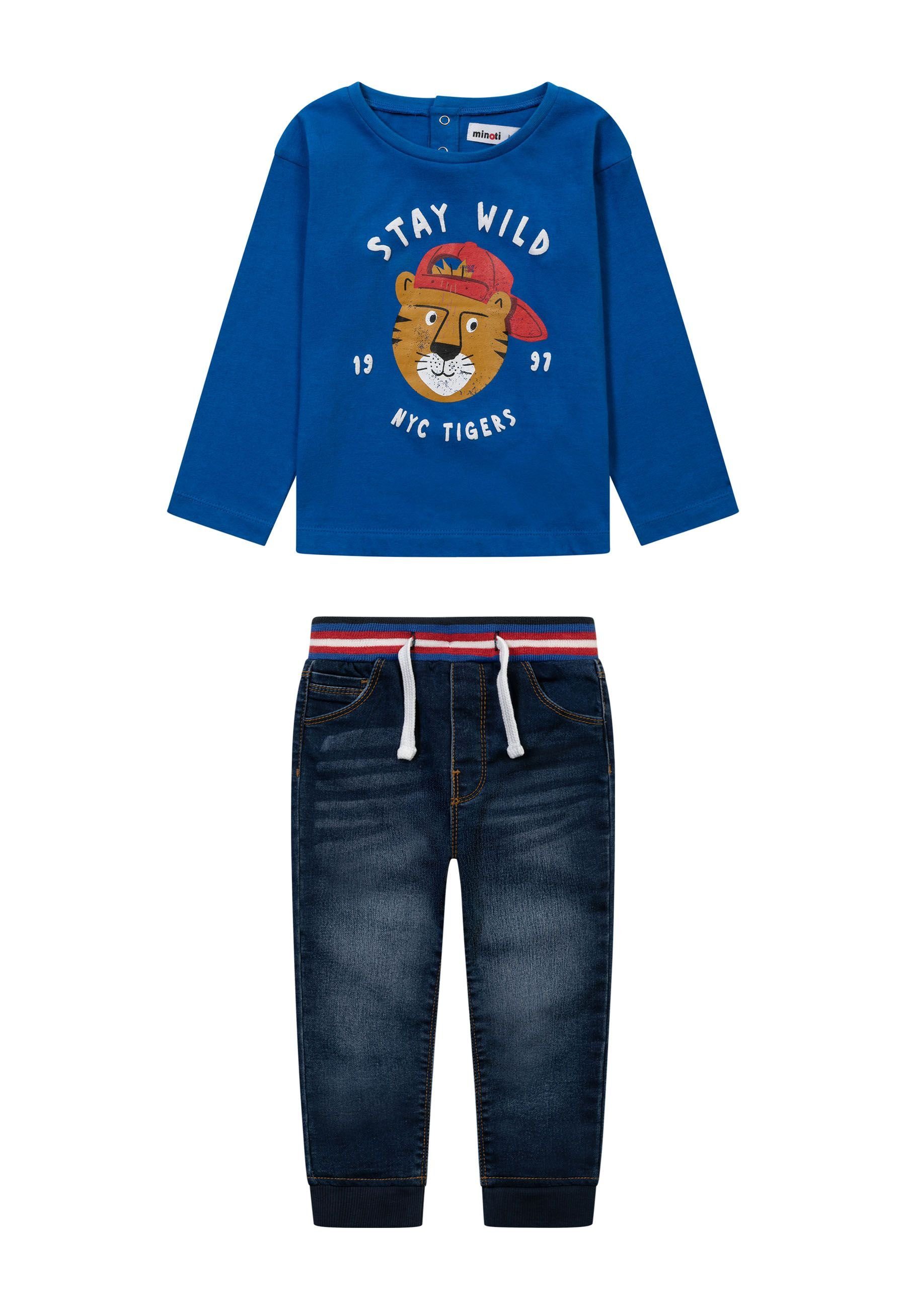MINOTI Top & Hose T-Shirt und gestrickte Denim-Jeans (3m-3y) Blau