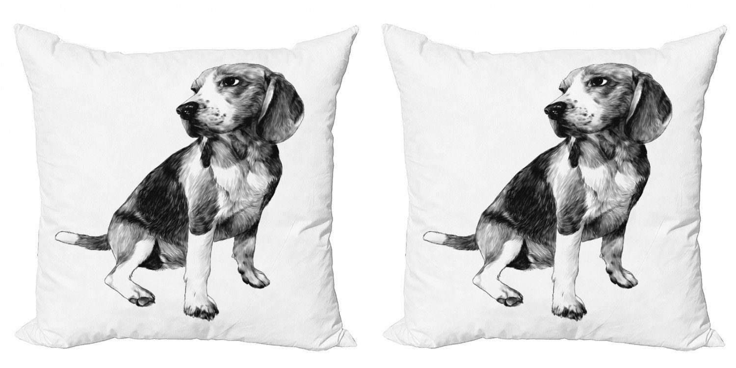 Hund Accent Modern Stück), Monochrome Beagle Freund Doppelseitiger Kissenbezüge Digitaldruck, (2 Abakuhaus Sketch