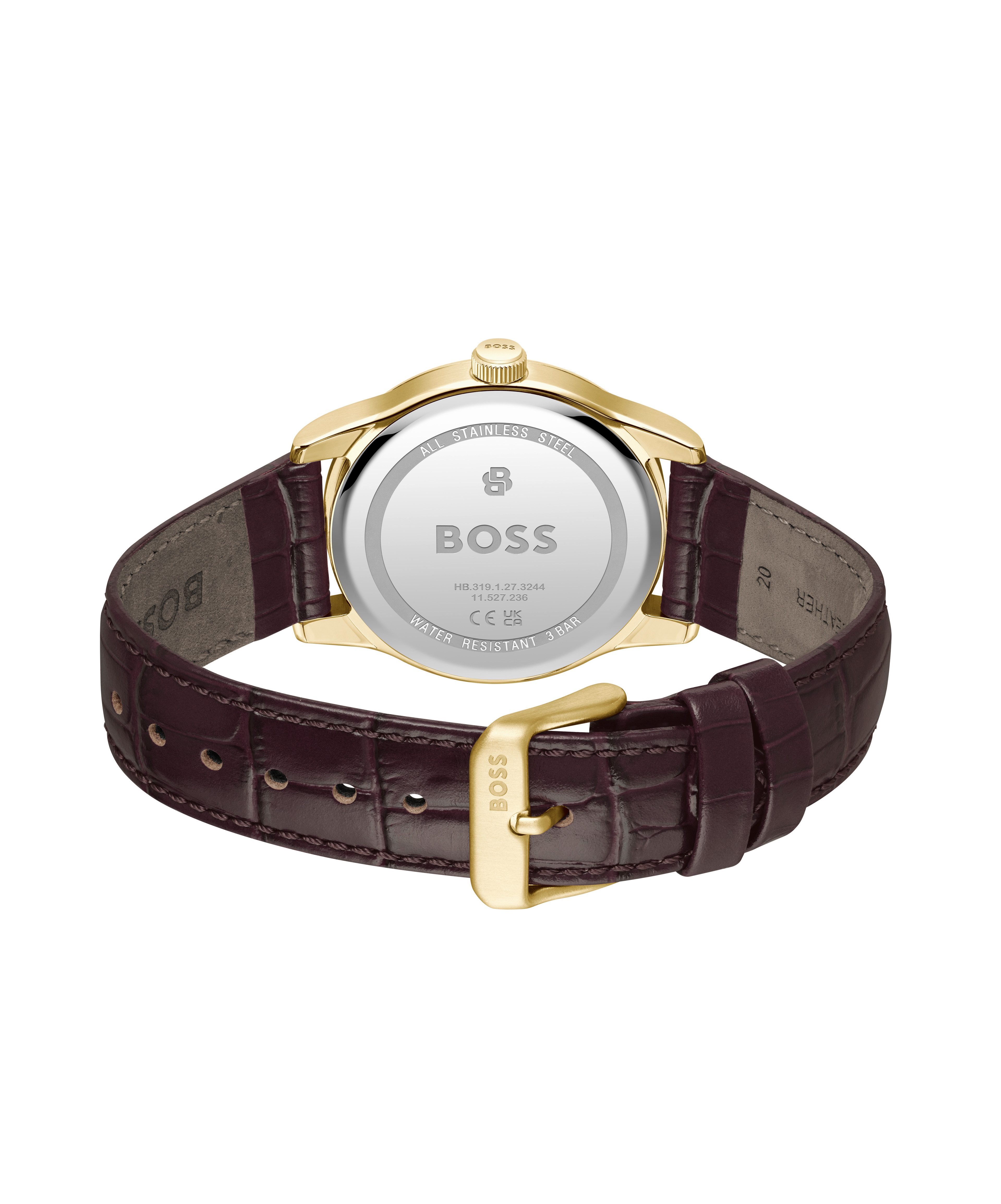 BOSS Quarzuhr LANGFORD 1514357, Armbanduhr, Damenuhr, Herrenuhr, Lederarmband, analog, Tag