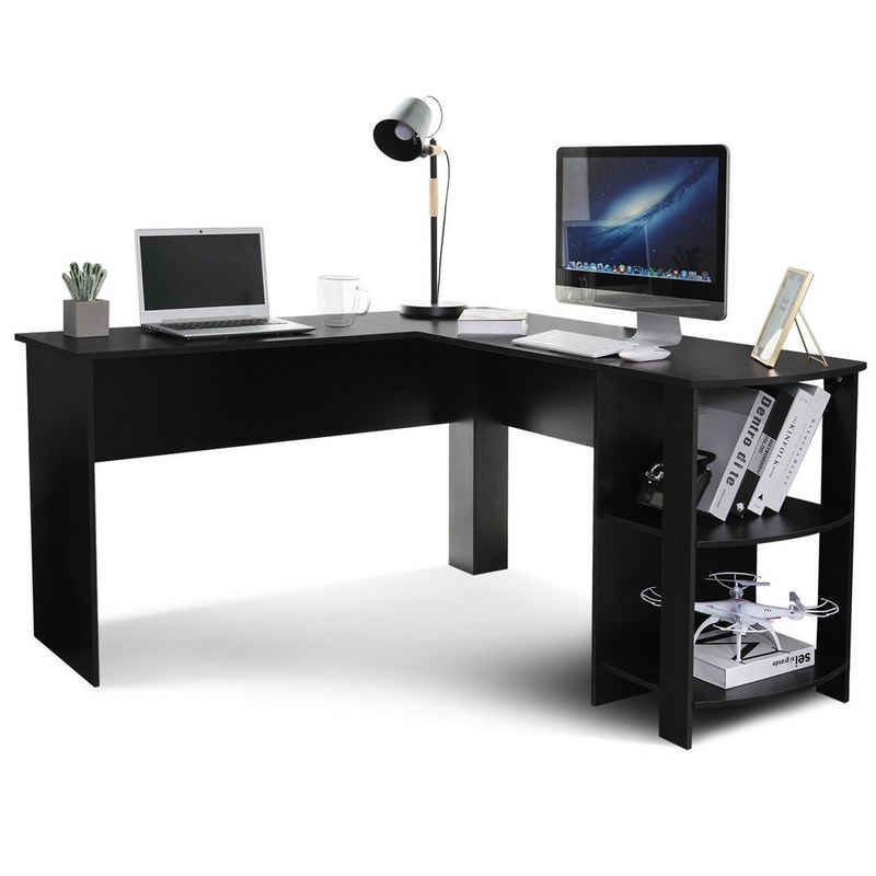 Mondeer Eckschreibtisch L-Computertisch, L-Förmig Schreibtisch mit 2 abgerundeten Ablagen, Schwarz