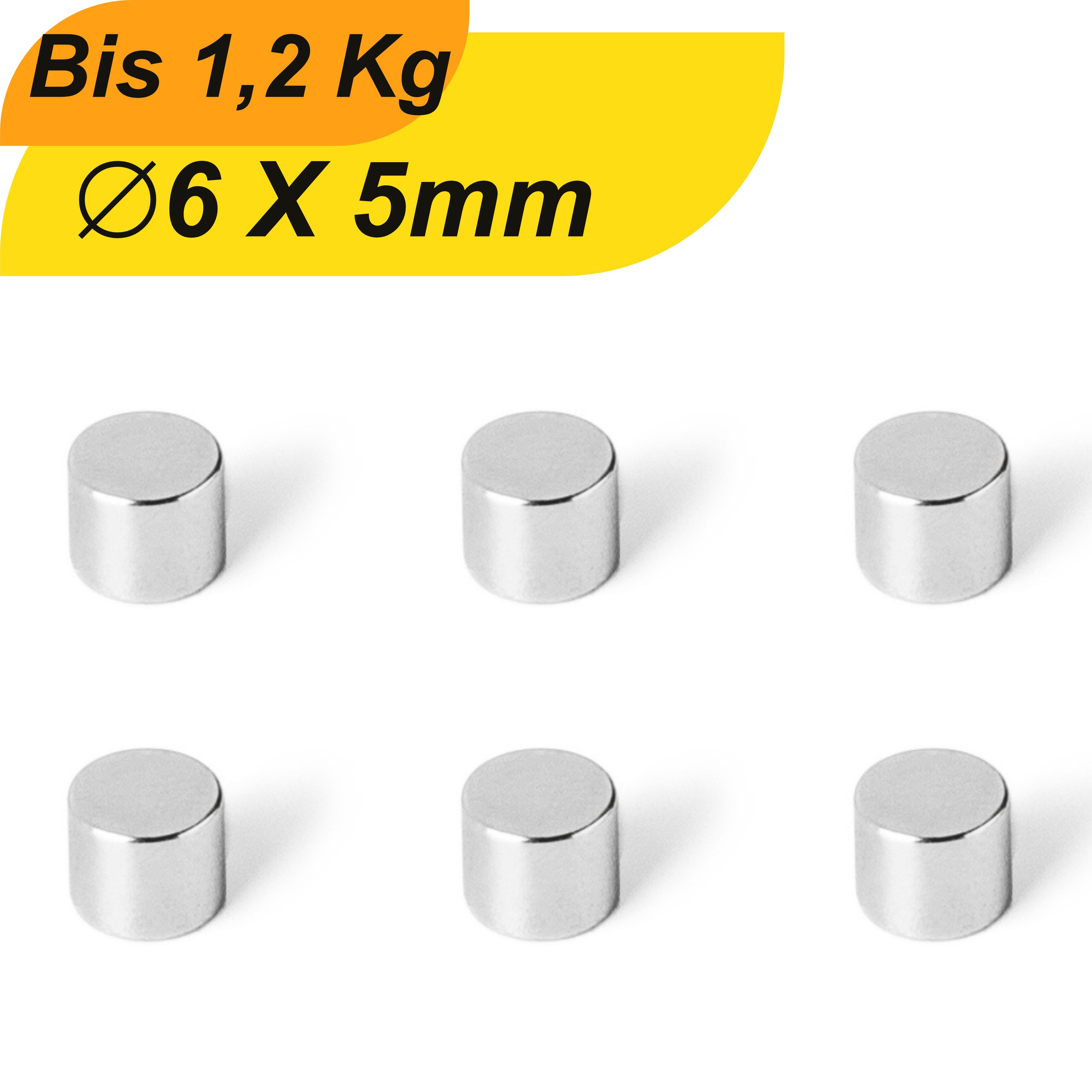Magnet Neodym Magnet 6mm x 5mm Supermagnete hohe Haftkraft Scheibenmagnet