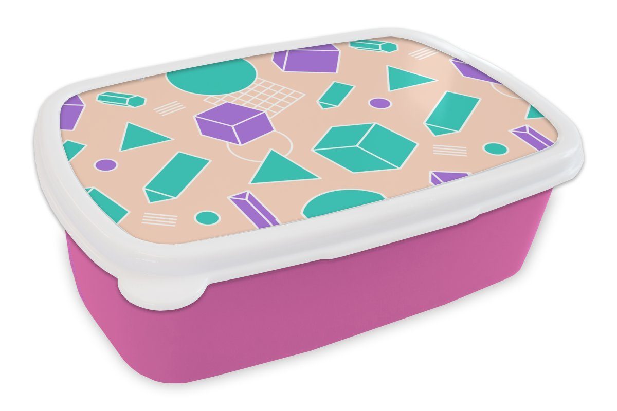 Vintage Mädchen, Erwachsene, rosa - Kinder, Muster Kunststoff MuchoWow Snackbox, - Lunchbox (2-tlg), Blöcke, Brotbox Brotdose Kunststoff, für