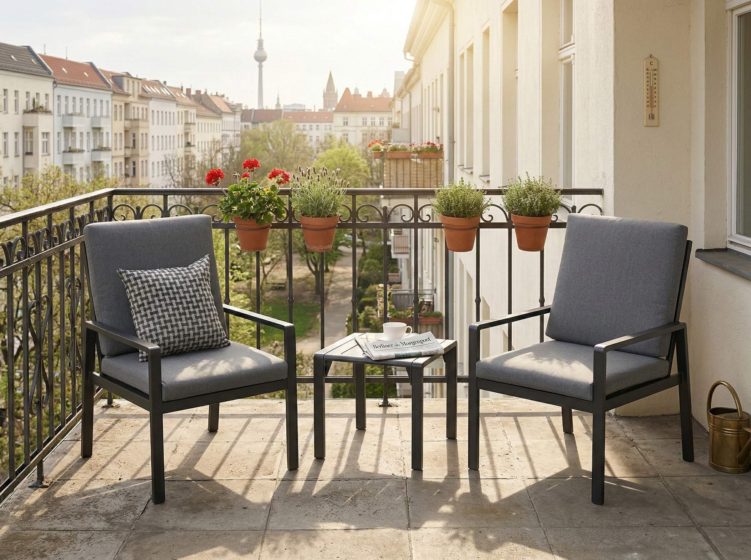 MeXo Gartenlounge-Set Aluminium Gartenmöbel-Set, (Balkonmöbel Set, 3-tlg., 2 Gartenstühle, 1 Couchtisch, inkl.Auflagen), wetterfest Lounge Set Sitzgruppe Kleiner Balkon