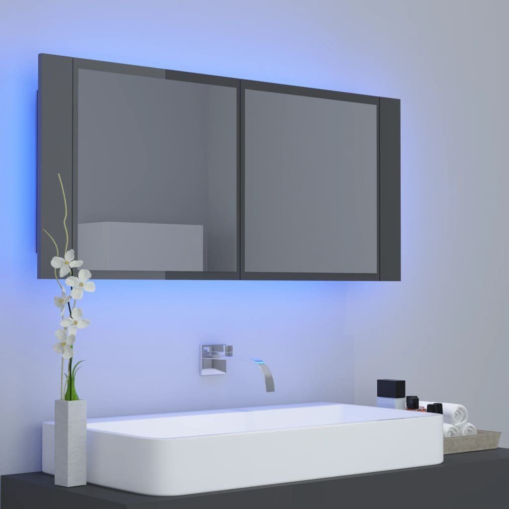 vidaXL Badezimmerspiegelschrank (1-St) Acryl cm Hochglanz-Grau LED-Bad-Spiegelschrank 100x12x45