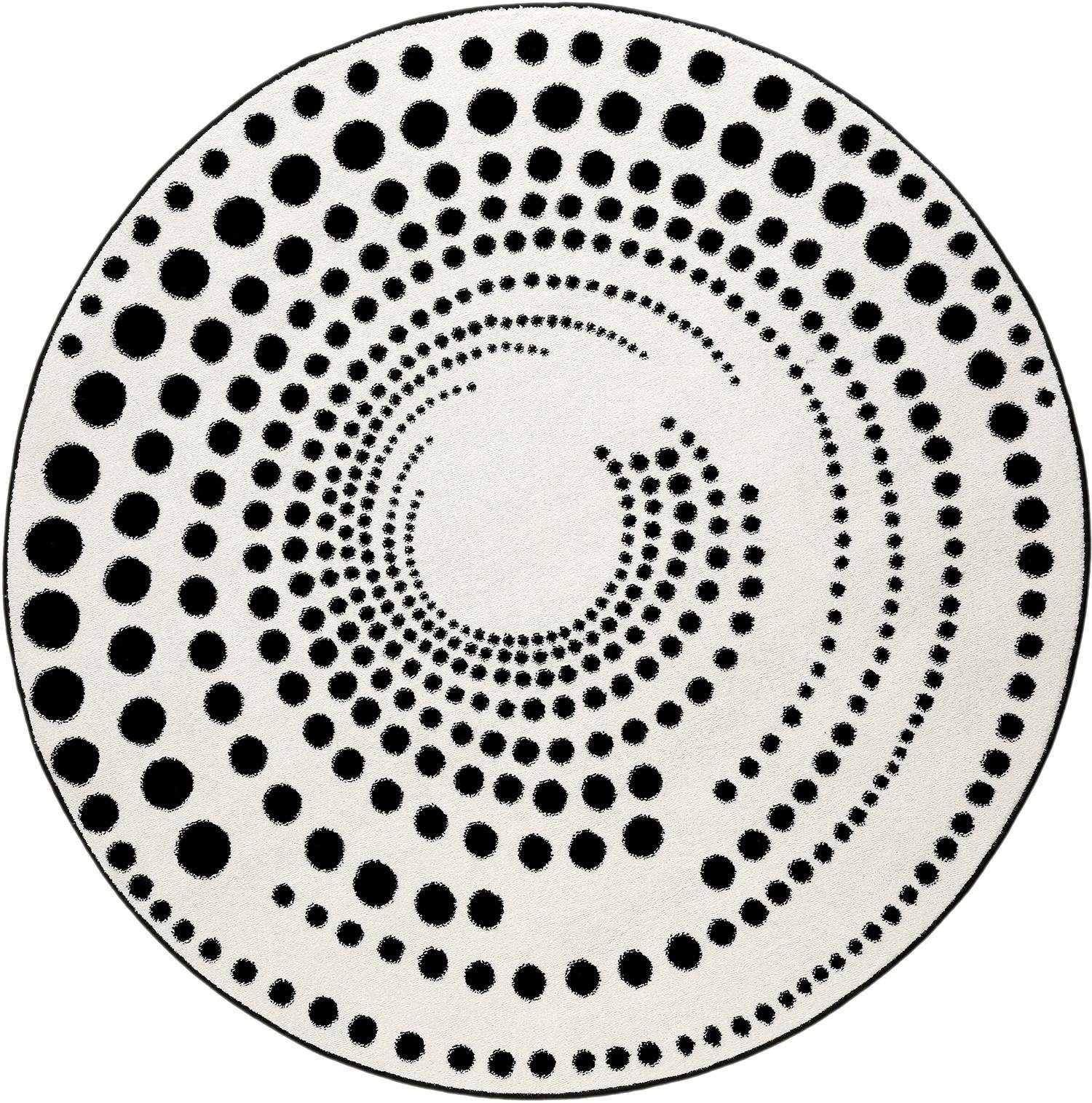 Esprit Teppich Eddy ESP-3249, rund, Höhe: 13 mm, geometrisch, Kreise, schwarz weiß, Wohnzimmer, Kinderzimmer